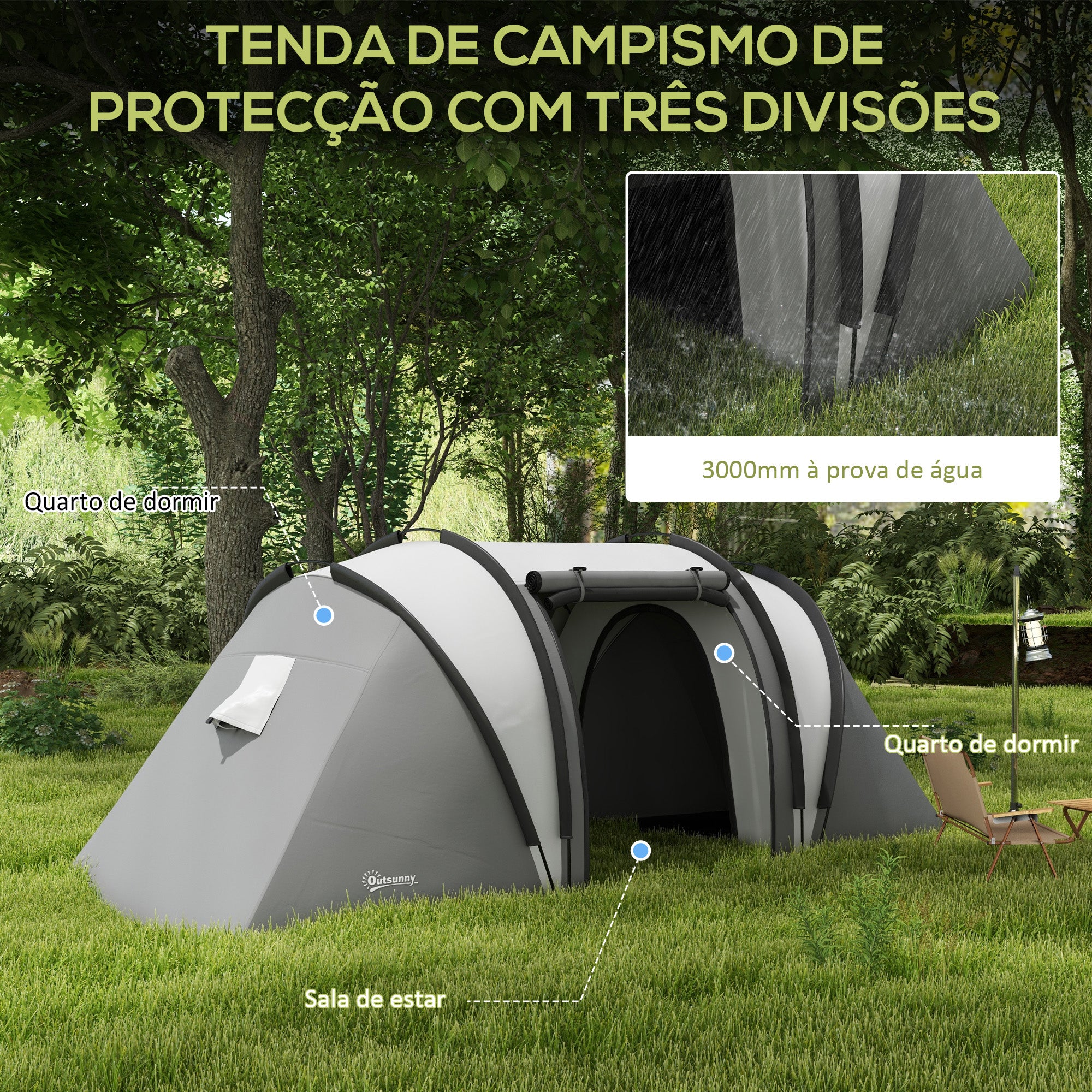 Tenda de Campismo Familiar para 4-5 Pessoas Cinzento 450x220x180 cm