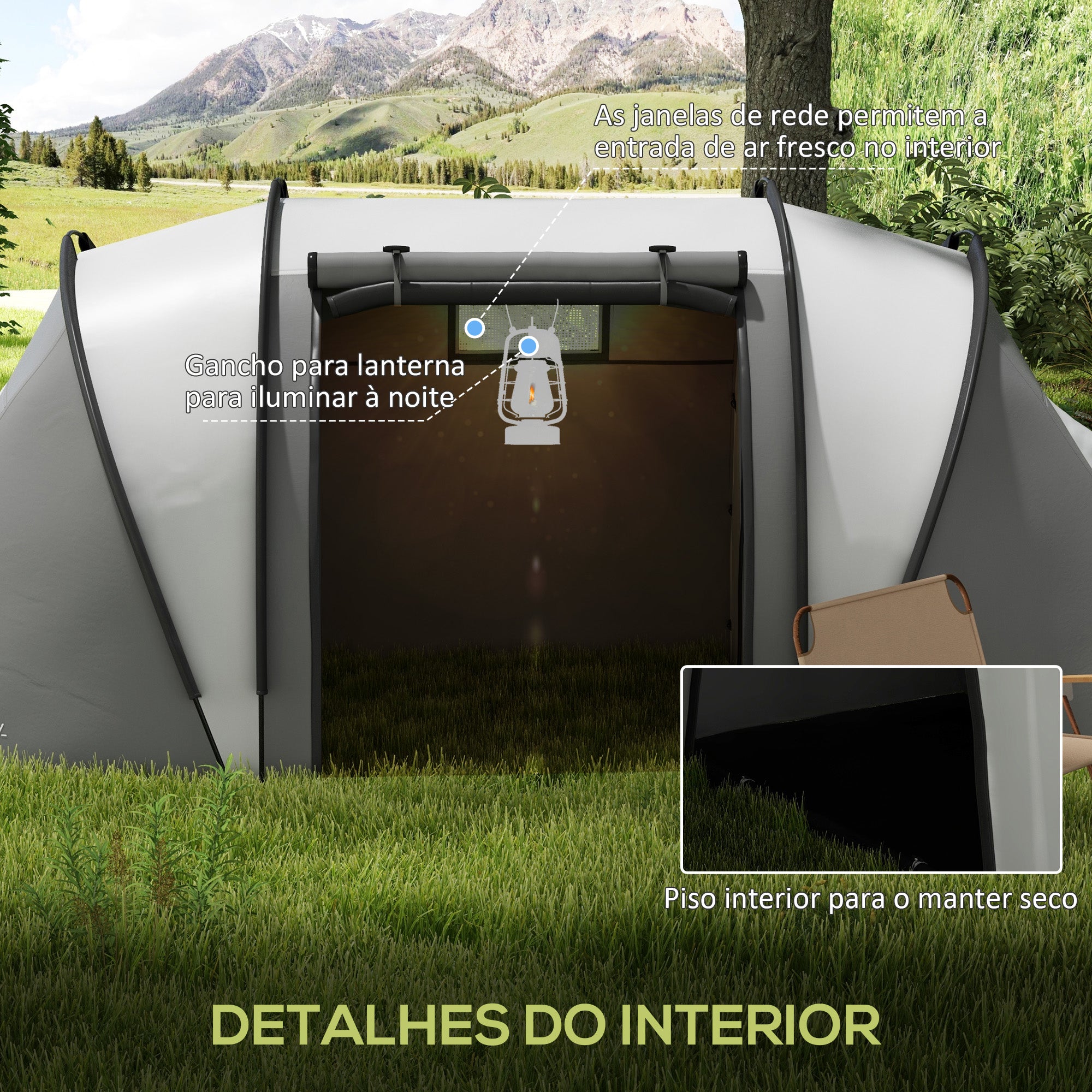 Tenda de Campismo Familiar para 4-5 Pessoas Cinzento 450x220x180 cm