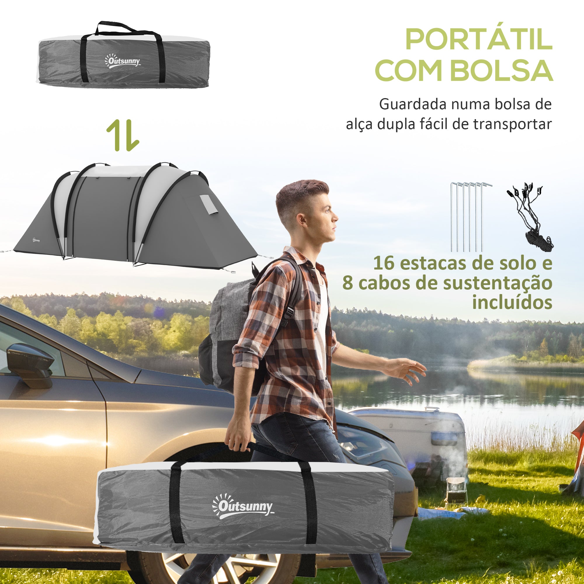 Tenda de Campismo Familiar para 4-5 Pessoas Cinzento 450x220x180 cm
