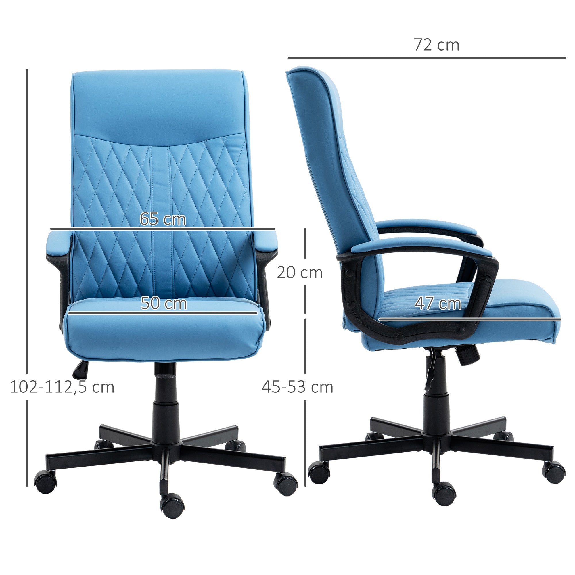Cadeira de Escritório Giratória 360° – 65x65x102-112,5 cm – Azul – PU