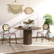 Conjunto de 2 Cadeiras de Sala de Jantar – 44x54x87 cm – Rosa – Vime PE, Tecido de Linho Sintético, Espuma de Alta Densidade, Aço Revestido a Pó