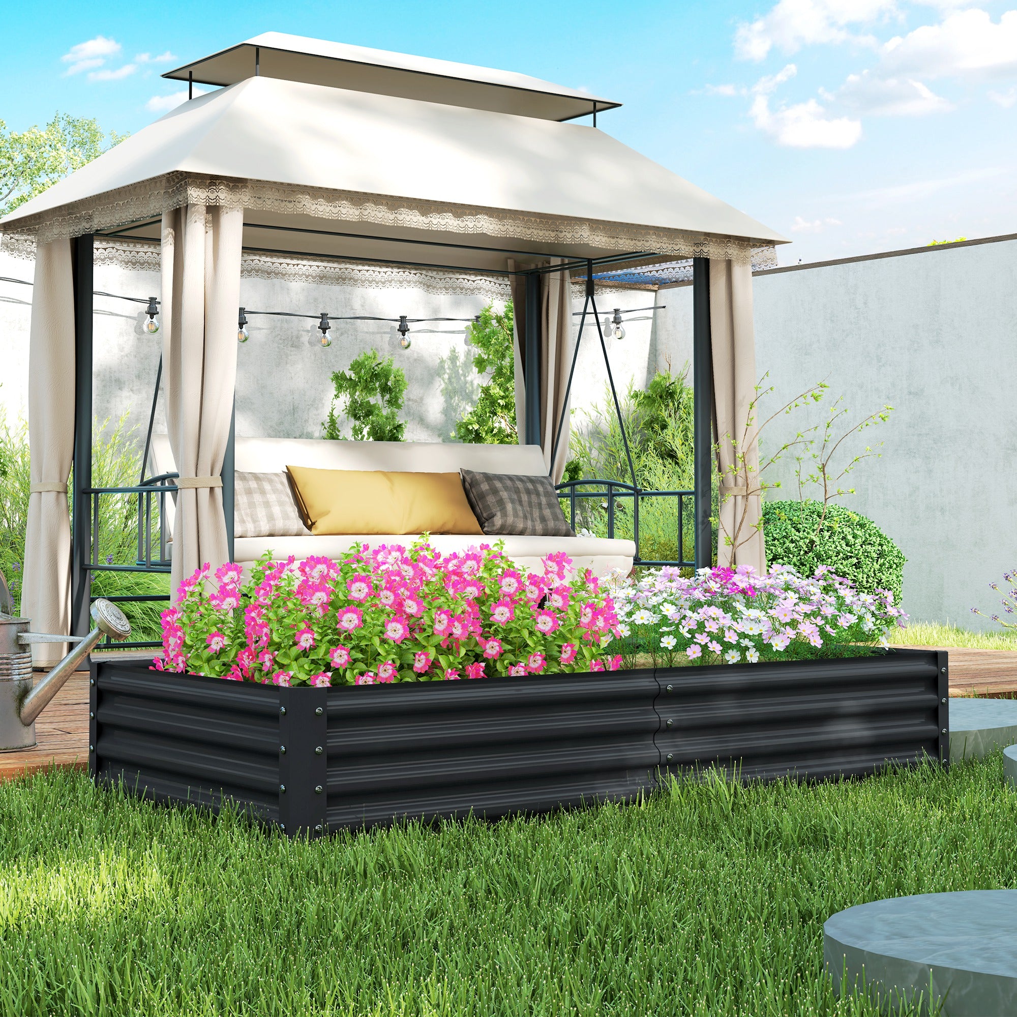 Caixa de Plantio de Aço Galvanizado 180x90x30 cm Cinza Escuro