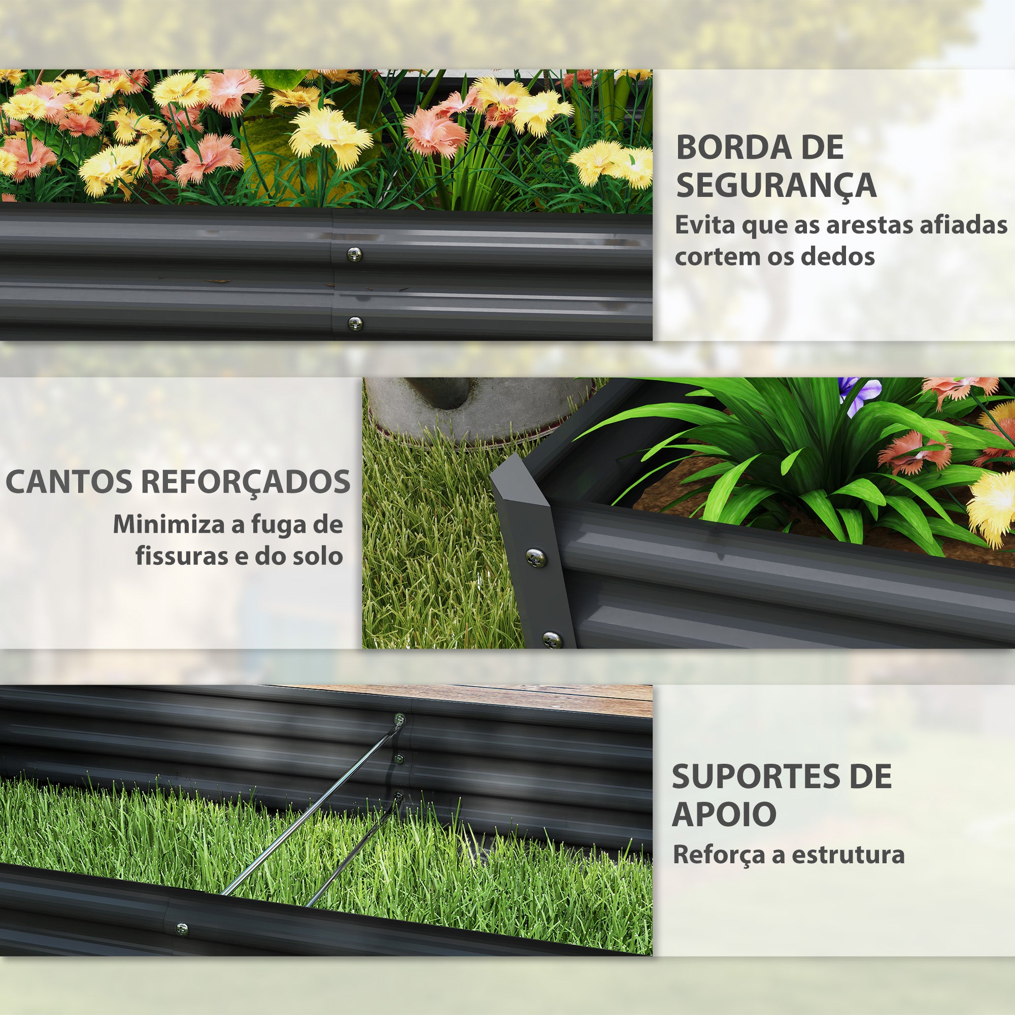 Caixa de Plantio de Aço Galvanizado 180x90x30 cm Cinza Escuro