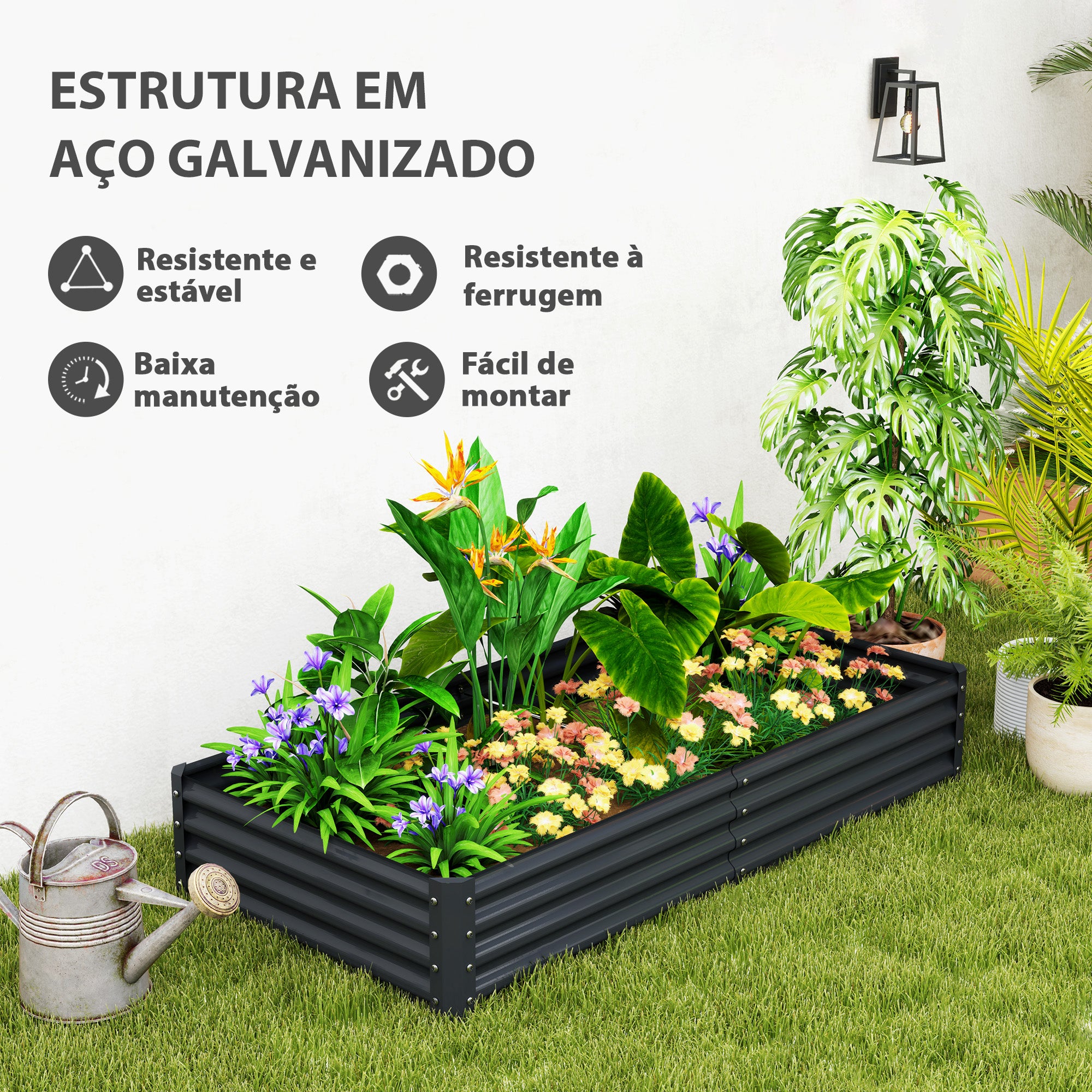 Caixa de Plantio de Aço Galvanizado 180x90x30 cm Cinza Escuro