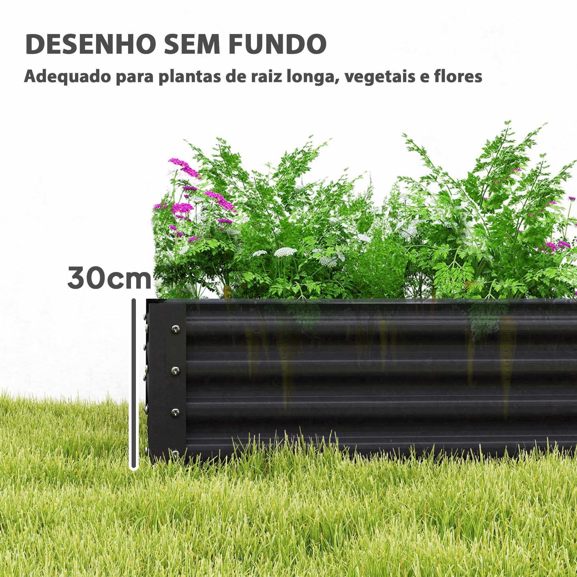 Caixa de Plantio de Aço Galvanizado 180x90x30 cm Cinza Escuro