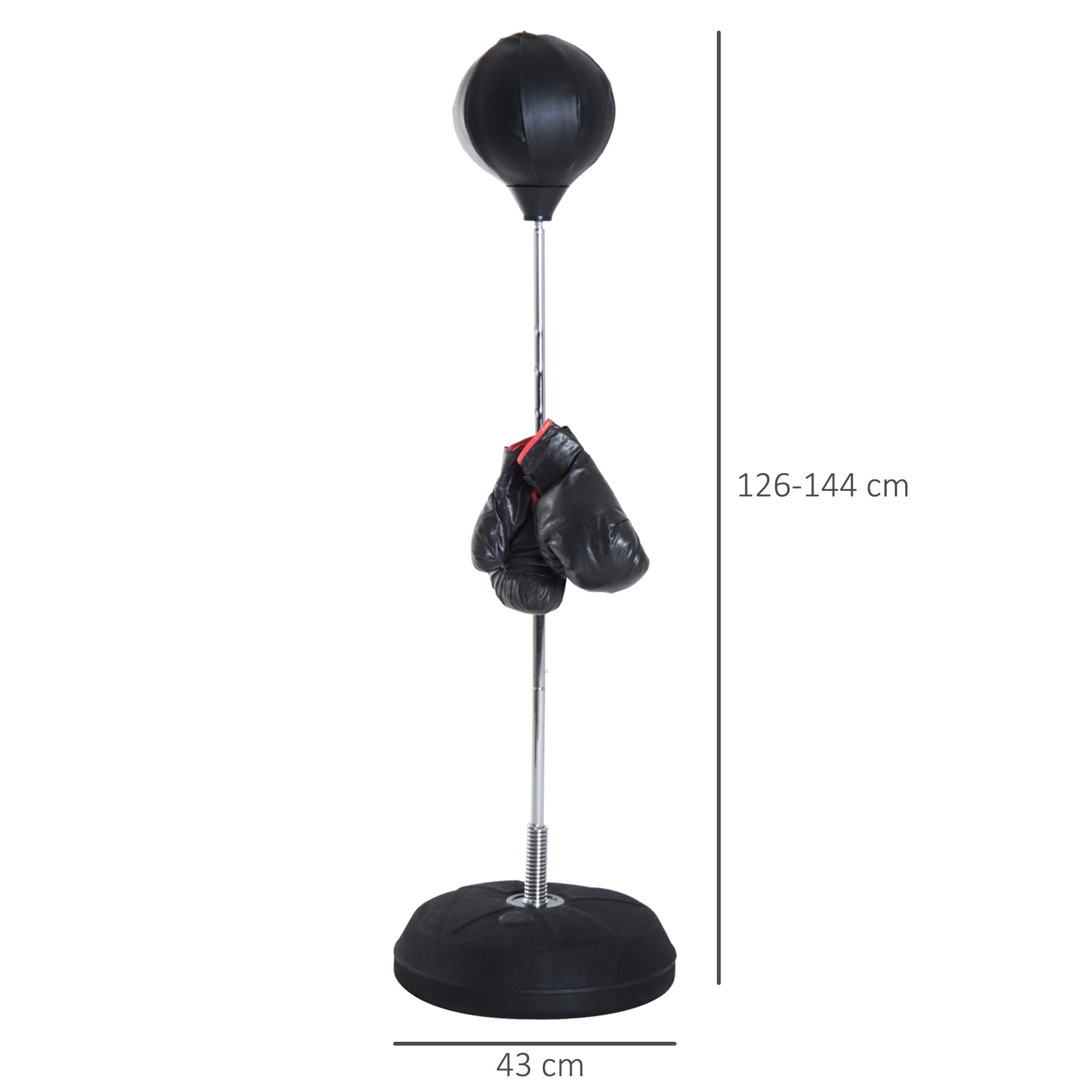 Saco de Boxe de Pé Punching Ball – Ø43x126-144 cm – Preto – Couro sintético, plástico e aço