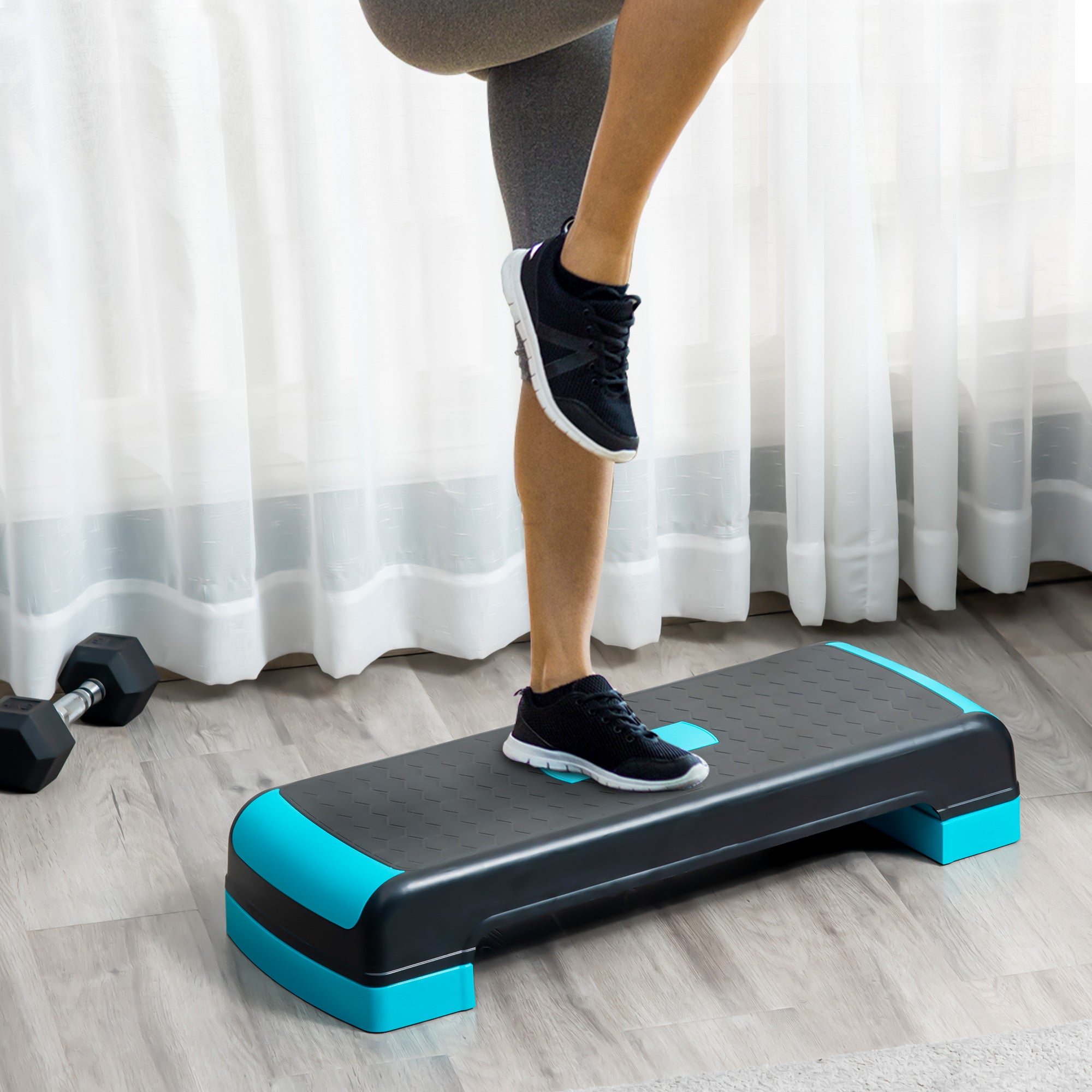 Plataforma Step Fitness com Altura Ajustável 10/15/20 cm - Azul e Preto 78x28x20 cm