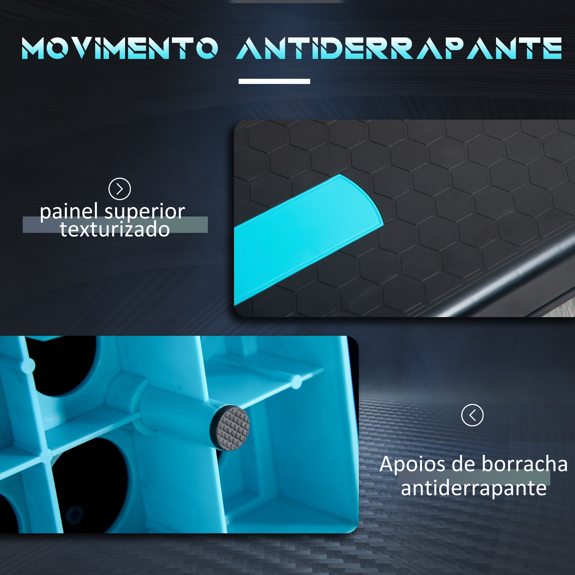 Plataforma Step Fitness com Altura Ajustável 10/15/20 cm - Azul e Preto 78x28x20 cm