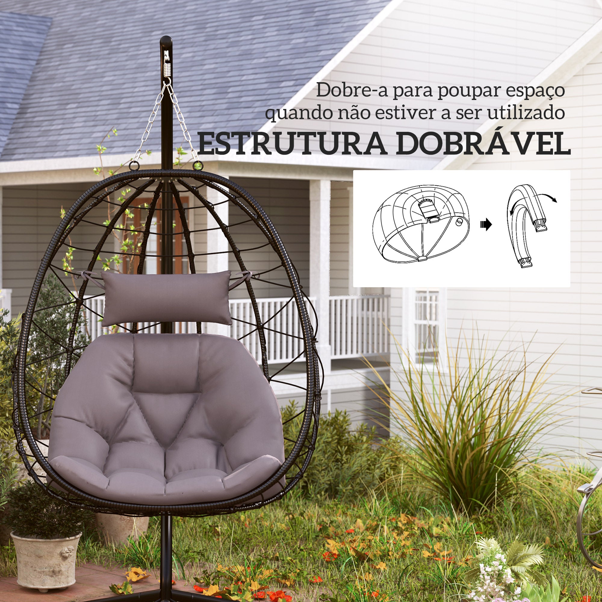 Cadeira Suspensa com Suporte Cinzento 98x95x198 cm