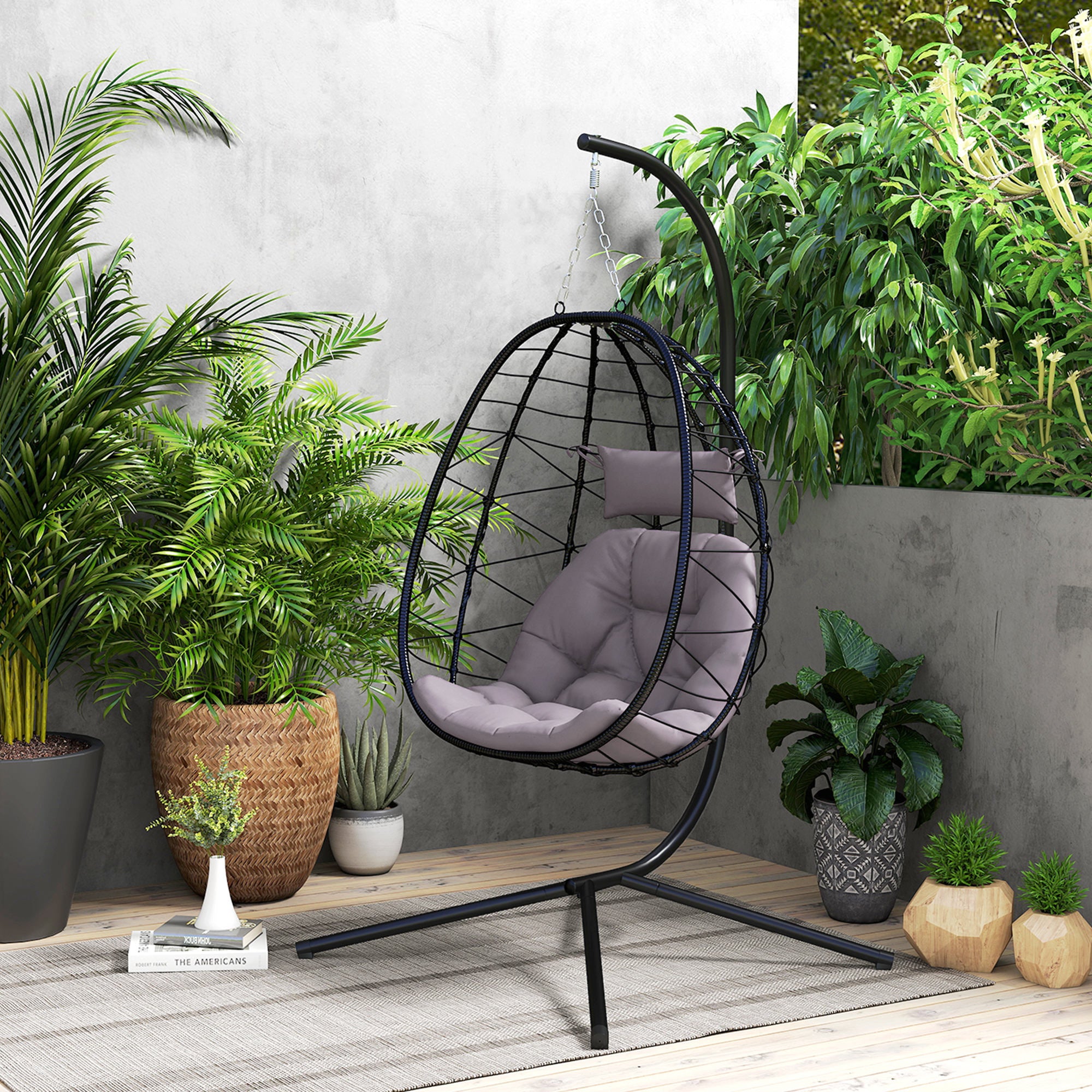 Cadeira Suspensa com Suporte Cinzento 98x95x198 cm