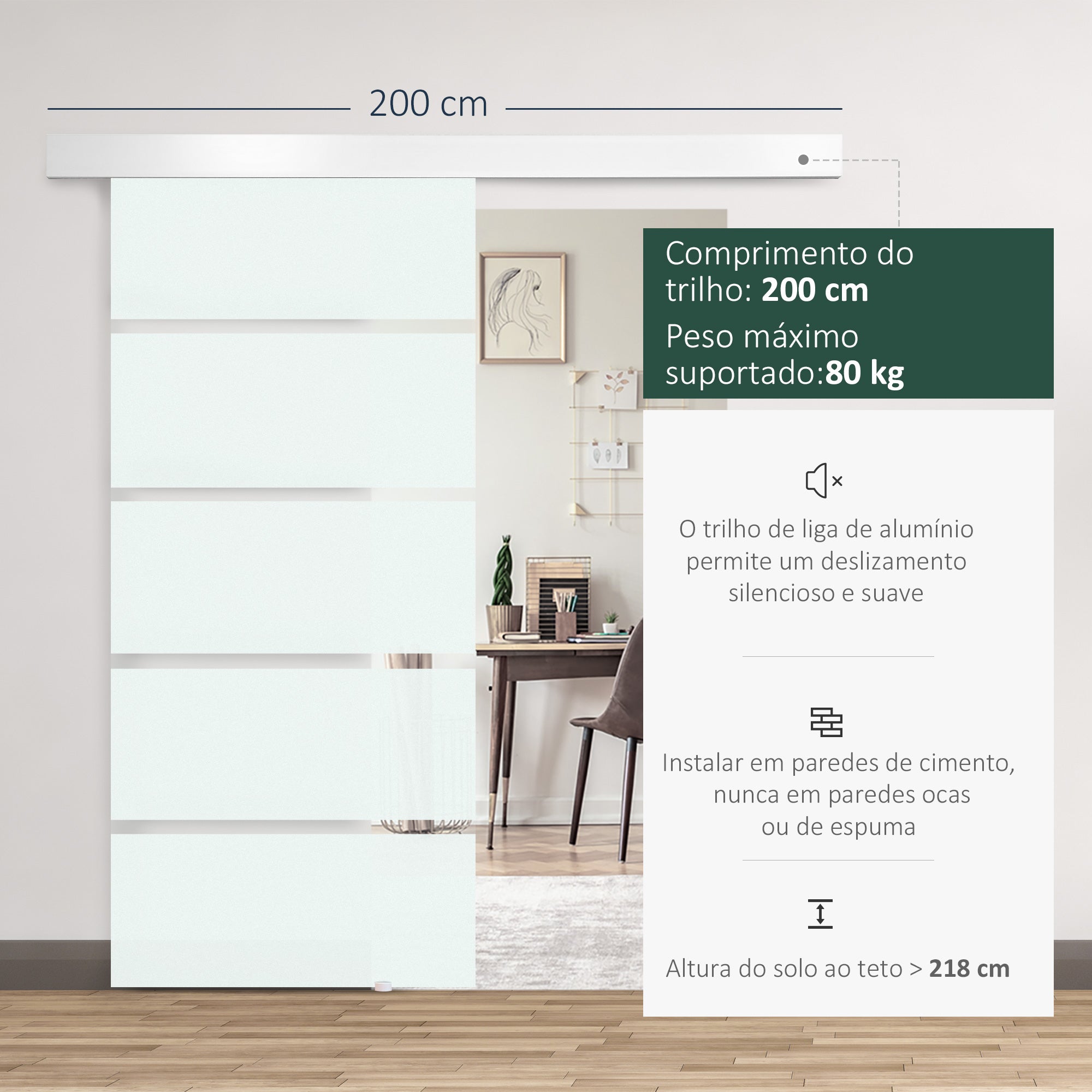 Porta de Correr de Vidro 90x205 cm - Cor Traslúcido