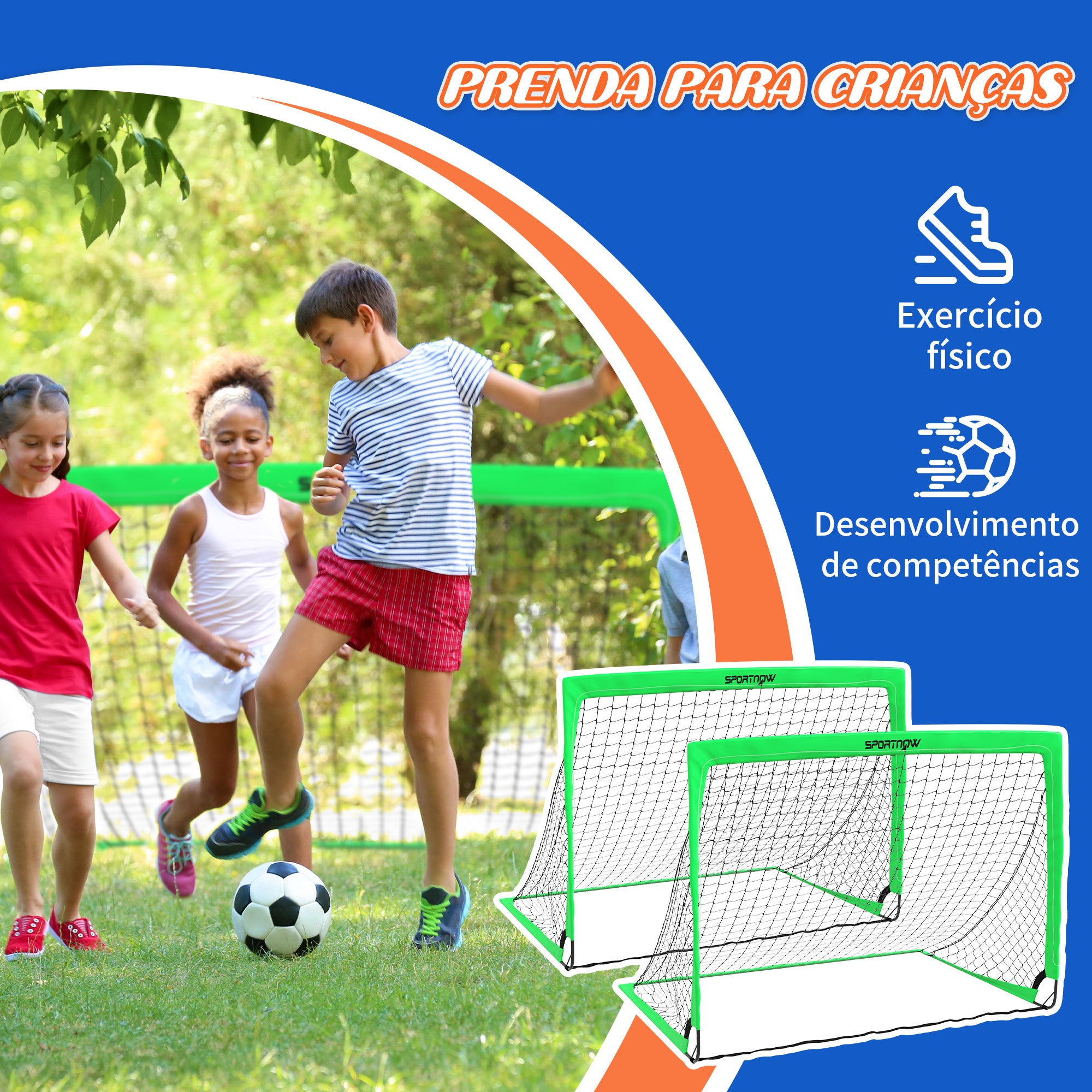 Conjunto de 2 Balizas de Futebol para Crianças 120x90x90 cm Verde