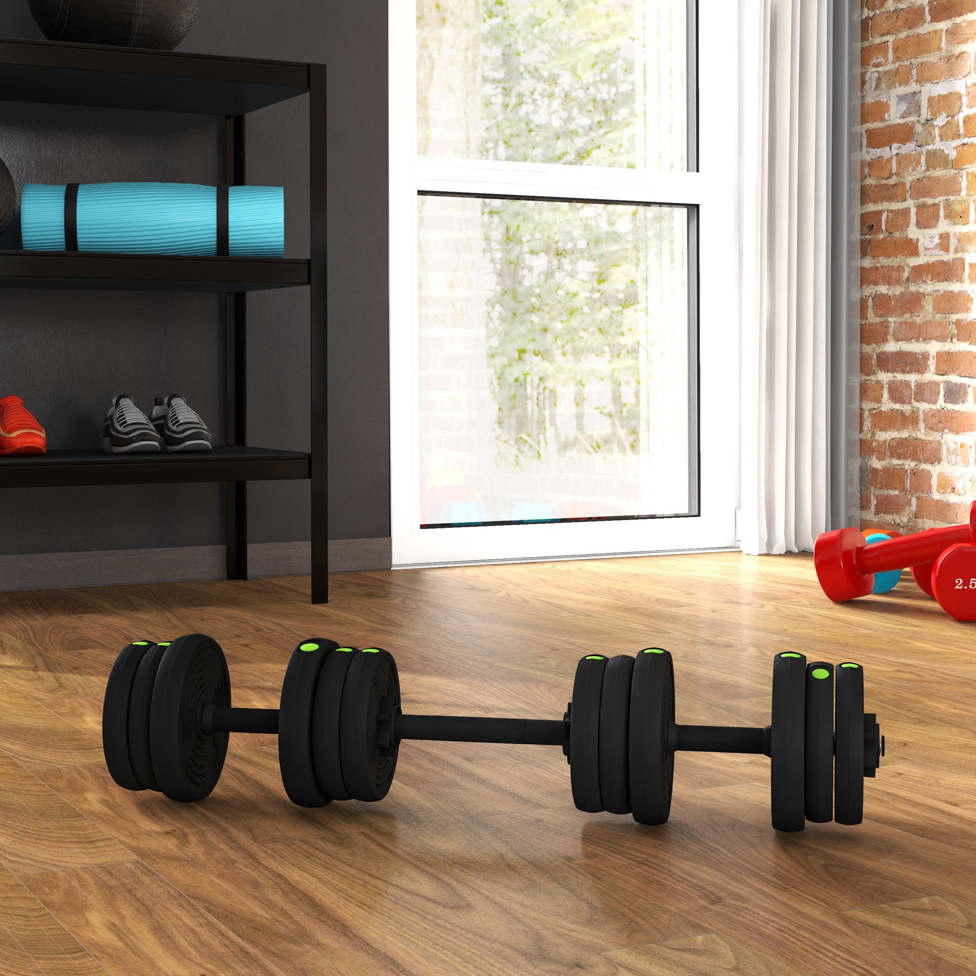 Conjunto de Halteres 2 em 1 - 20kg - Preto e Verde