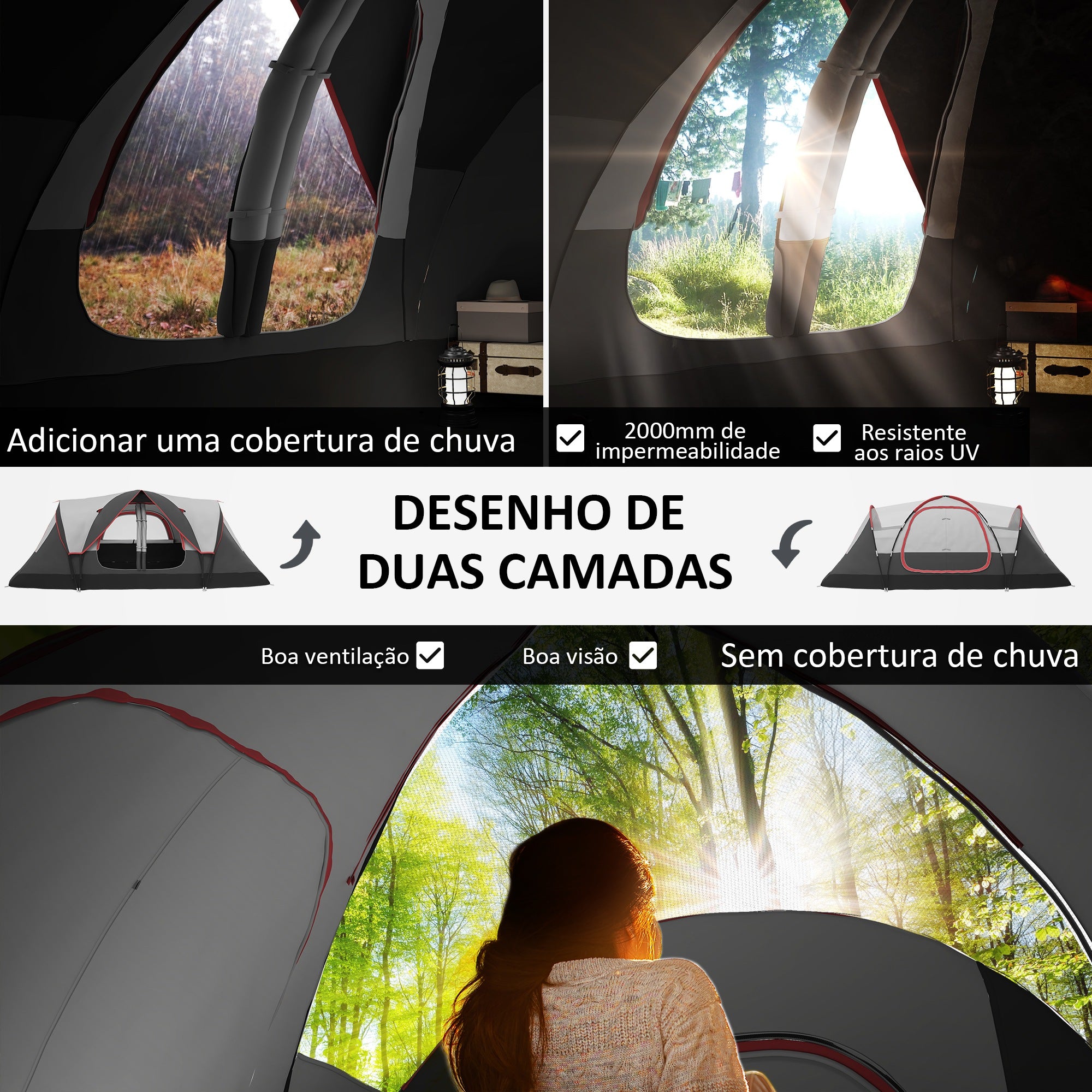 Tenda de Campismo Familiar para 4-5 Pessoas 450x215x180 cm Cinzento