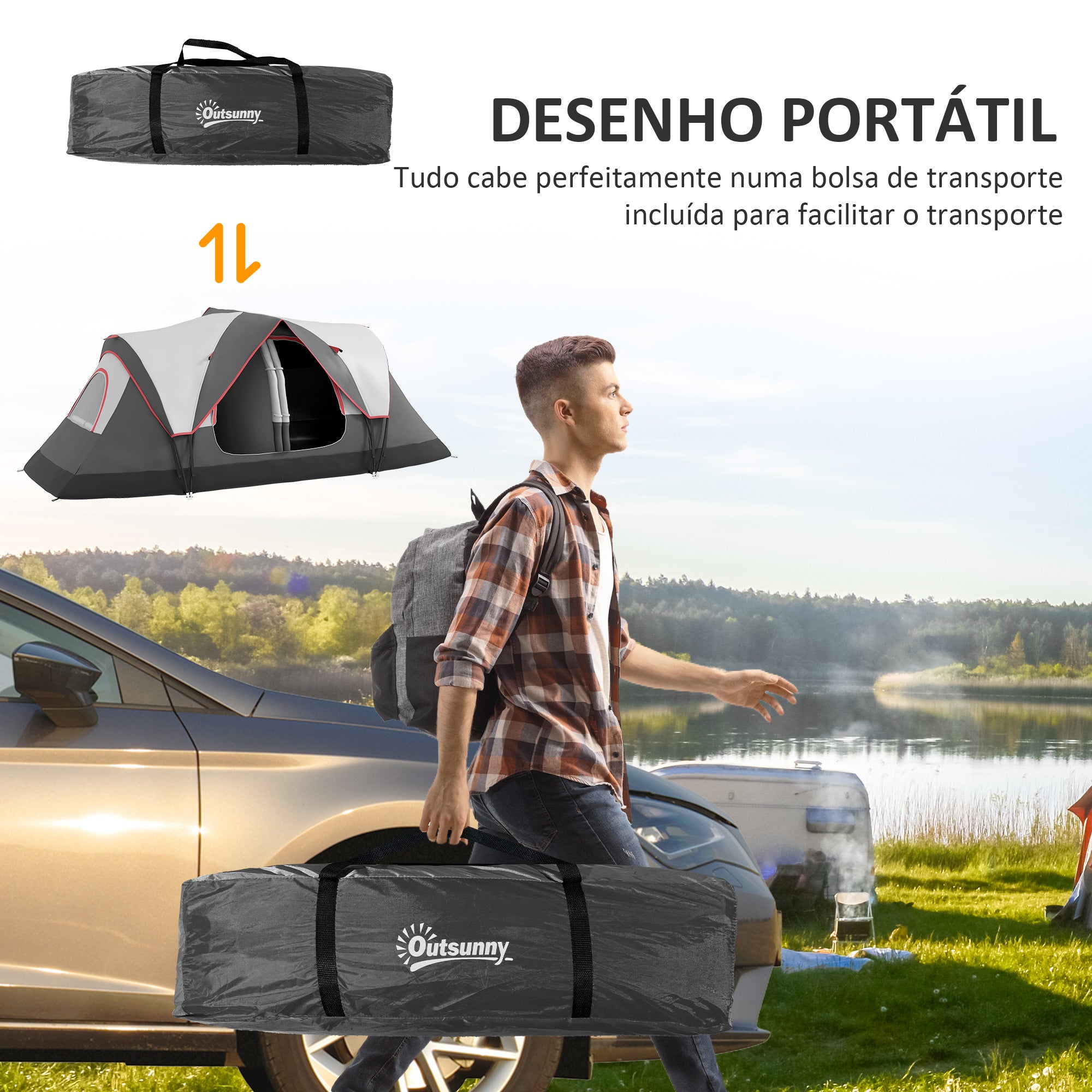 Tenda de Campismo Familiar para 4-5 Pessoas 450x215x180 cm Cinzento