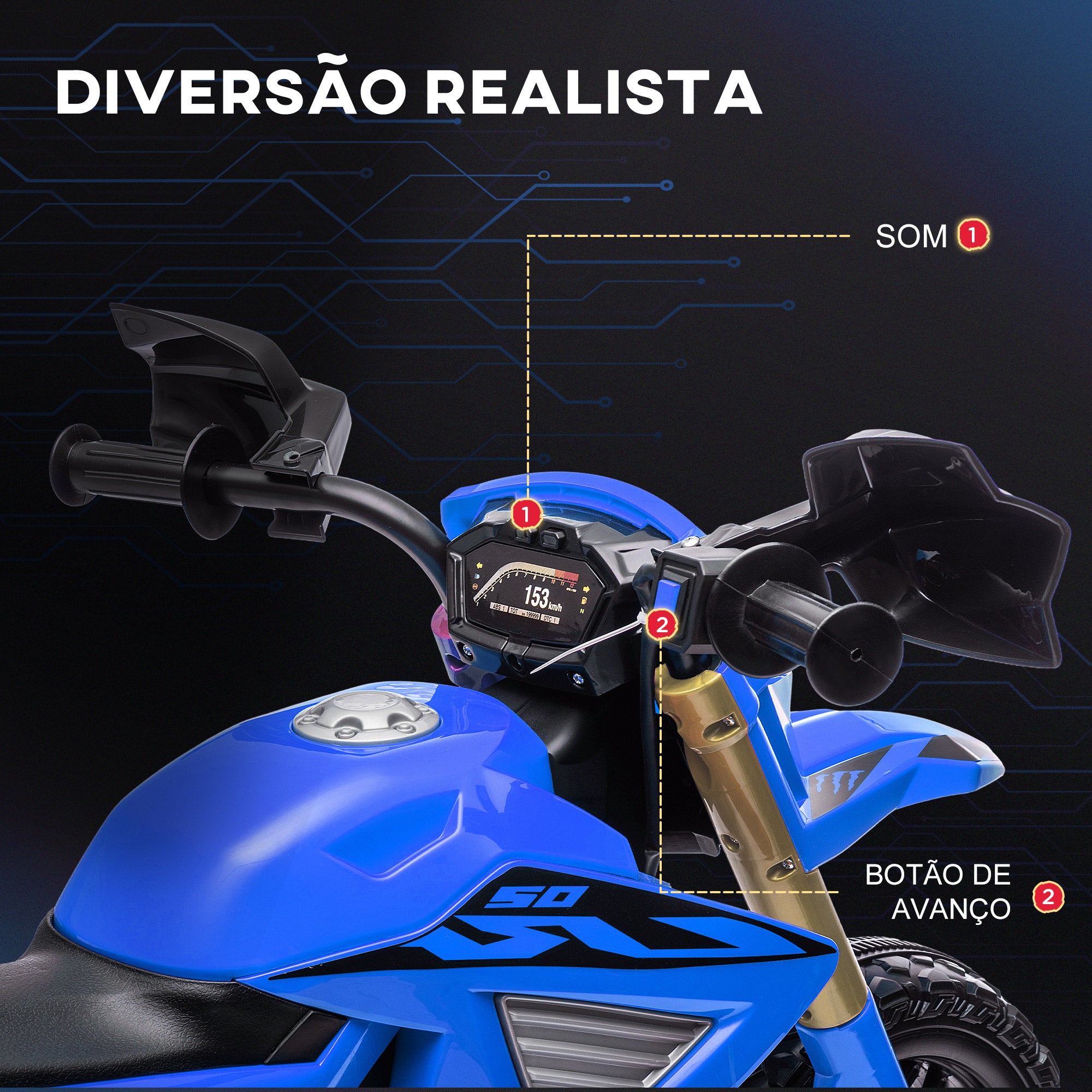 Moto Elétrica Infantil – 105x57x62 cm – Azul – Plástico e metal