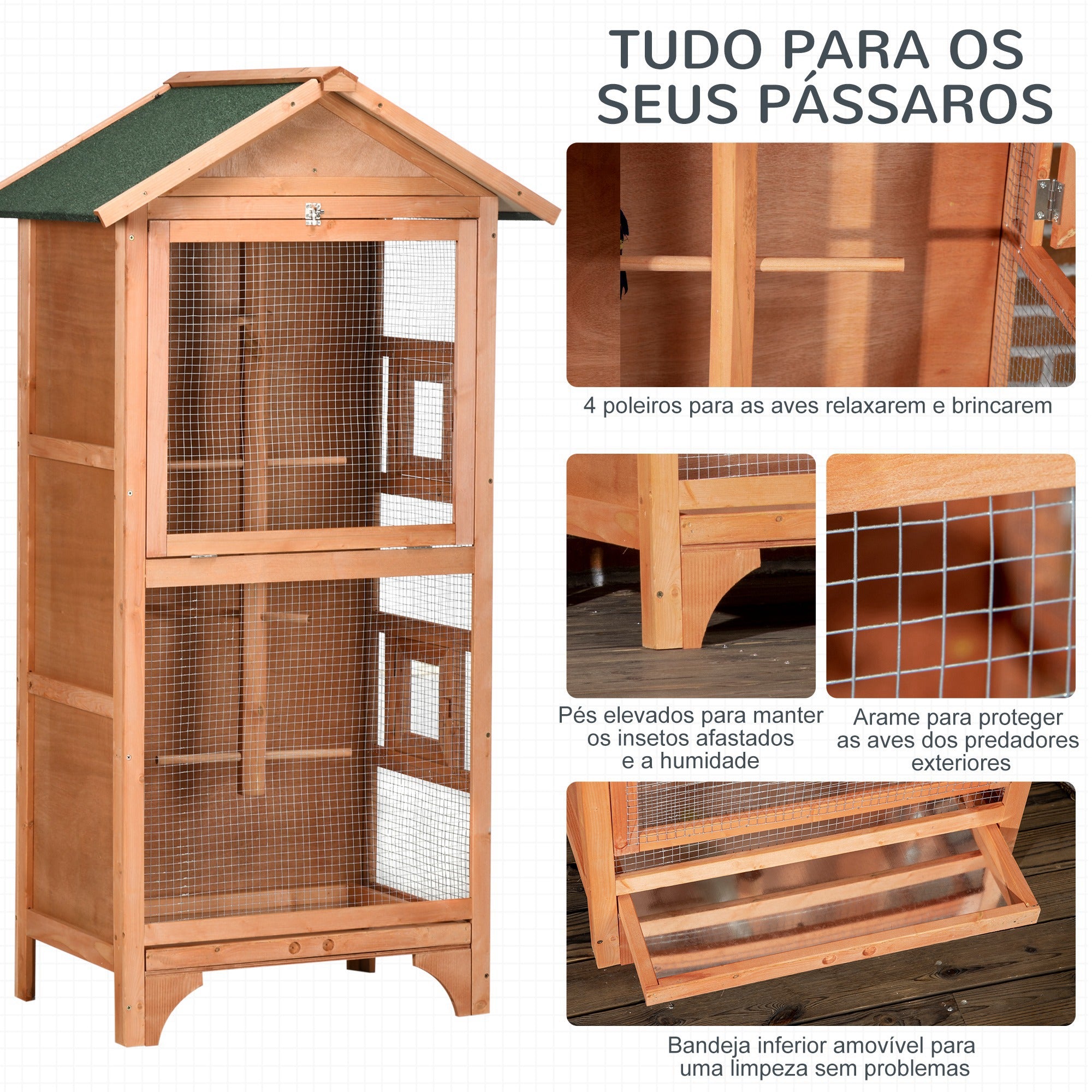 Gaiola para Pássaros de Madeira Natural 80,5x57x153 cm