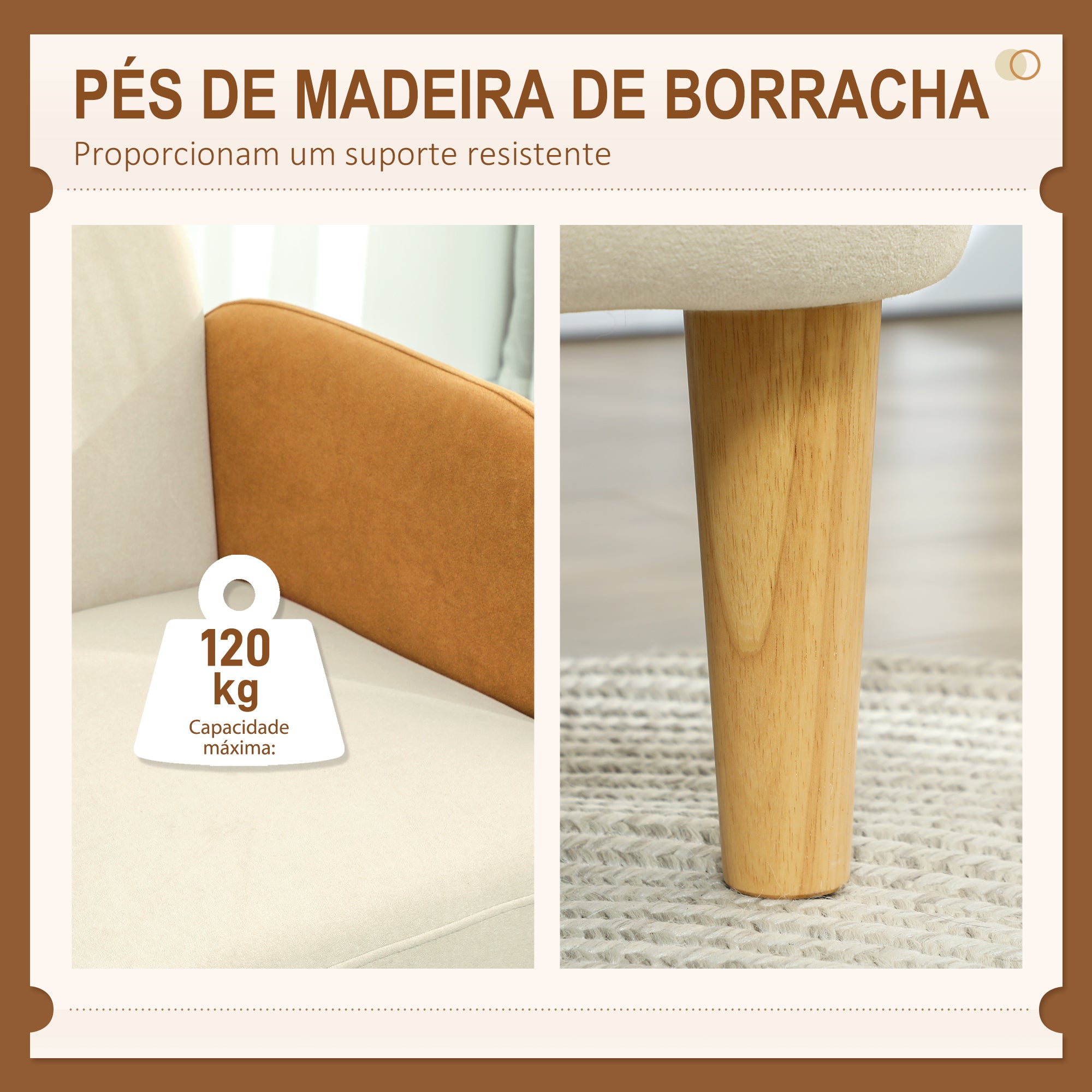 Poltrona Nórdica - 72x87x82 cm - Bege e Ocre - Veludo