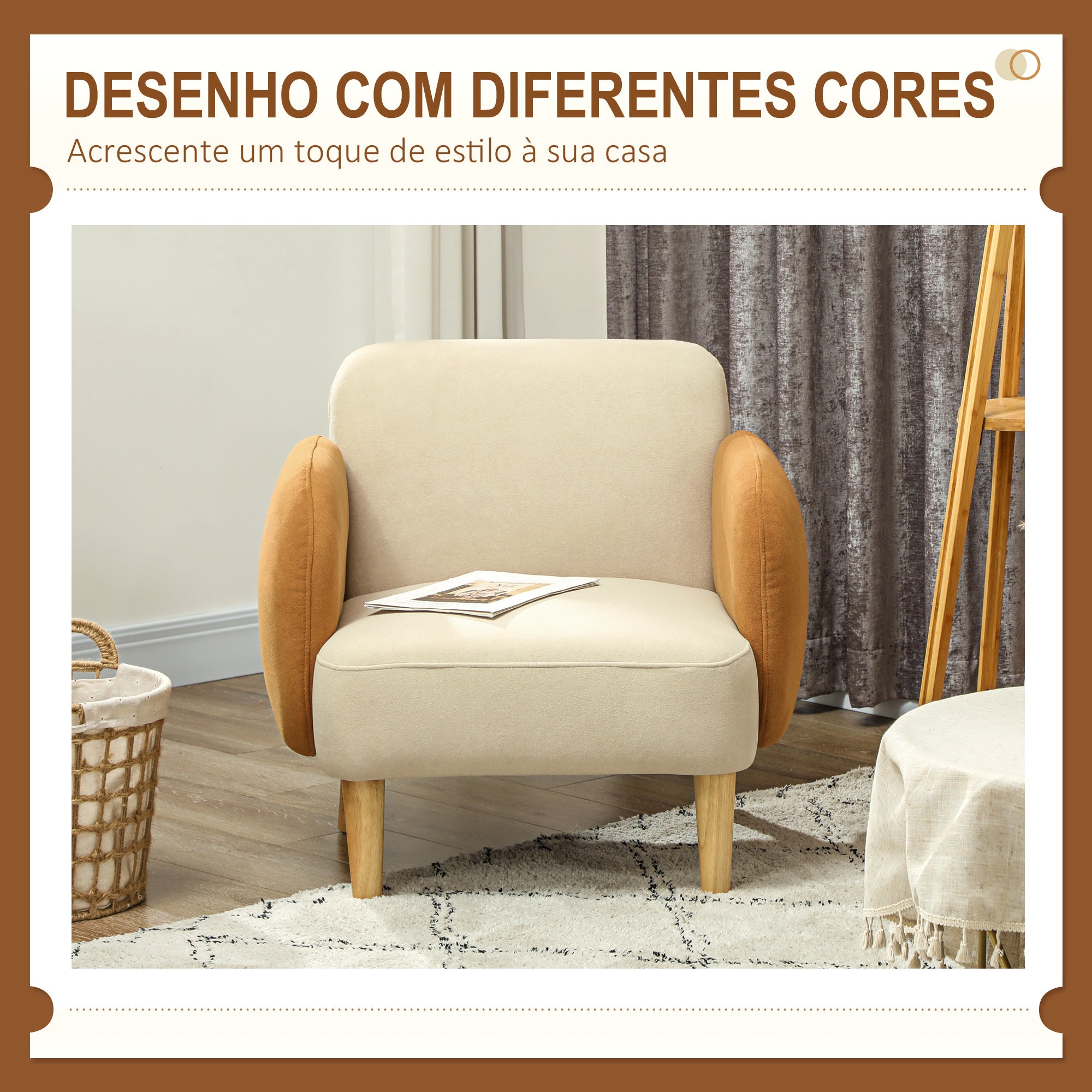 Poltrona Nórdica - 72x87x82 cm - Bege e Ocre - Veludo