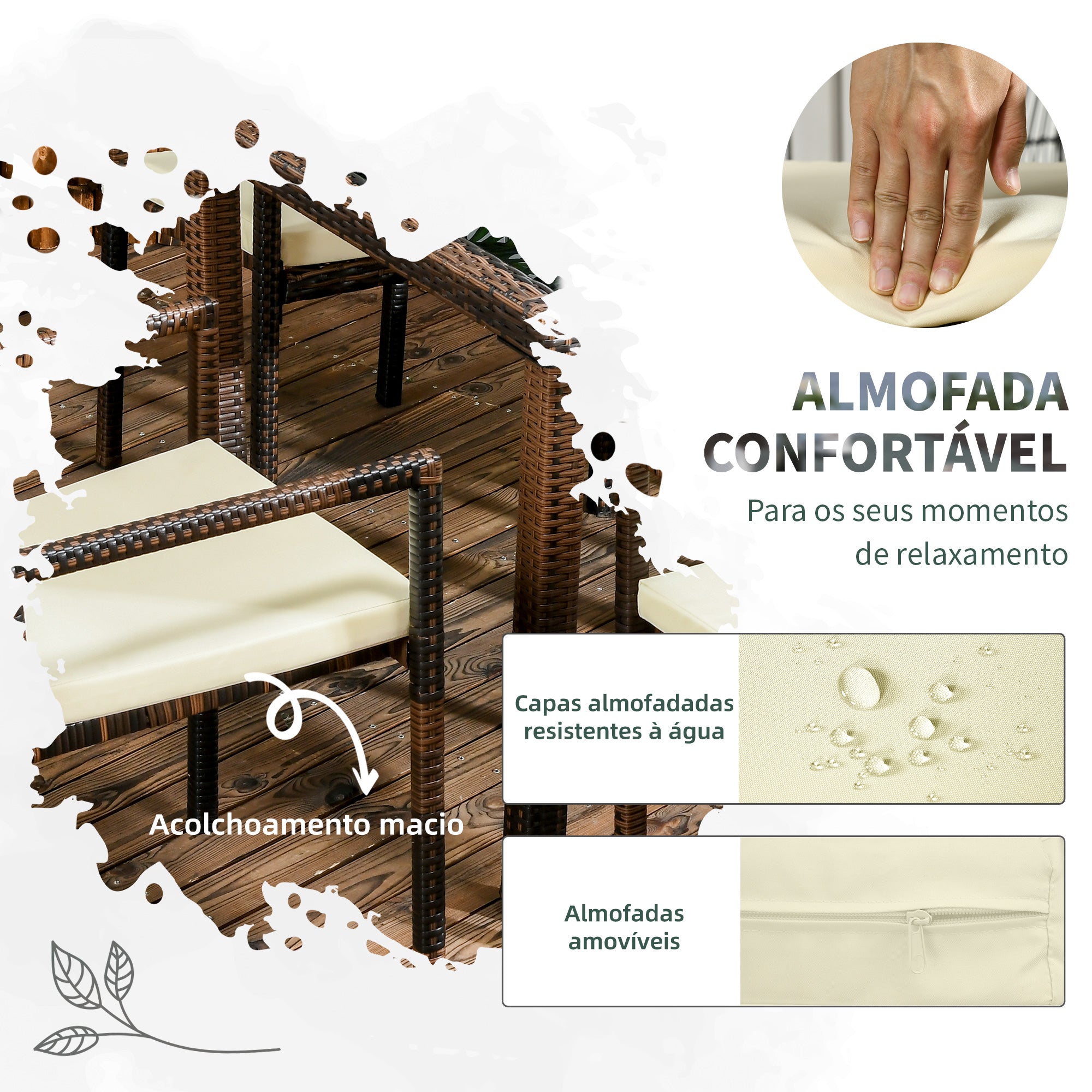 Conjunto de Móveis de Vime Sintético – 90x90x74 cm – Marrom – Aço e Vime PE