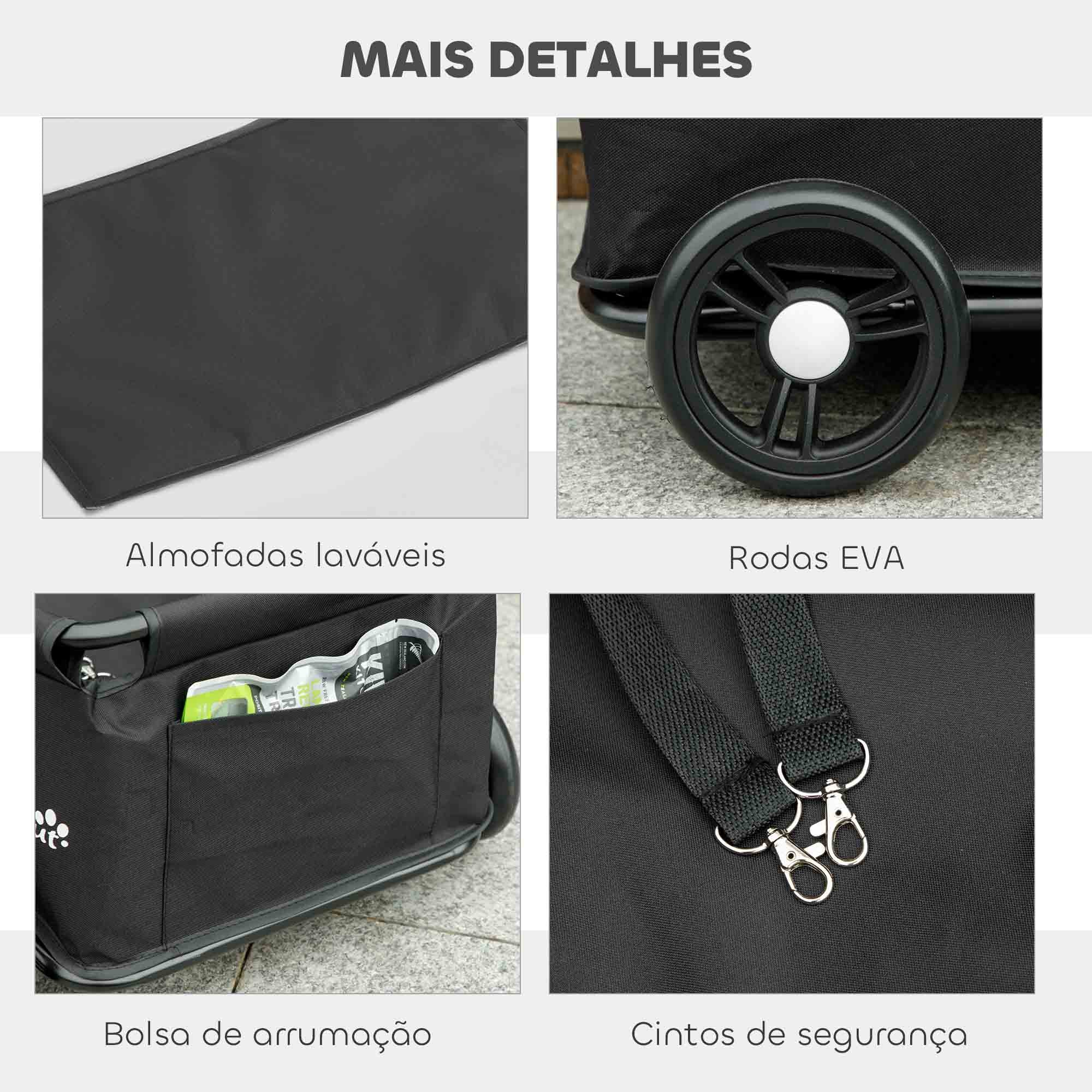 Carrinho para Cães Miniatura 53x45x28 cm - Preto
