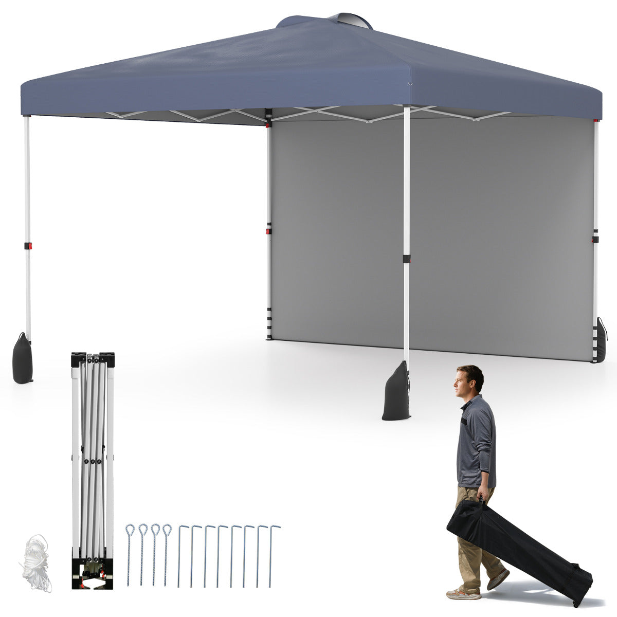 Tenda de Jardim  3 x 3 m com 1 Parede Lateral - Cinzento