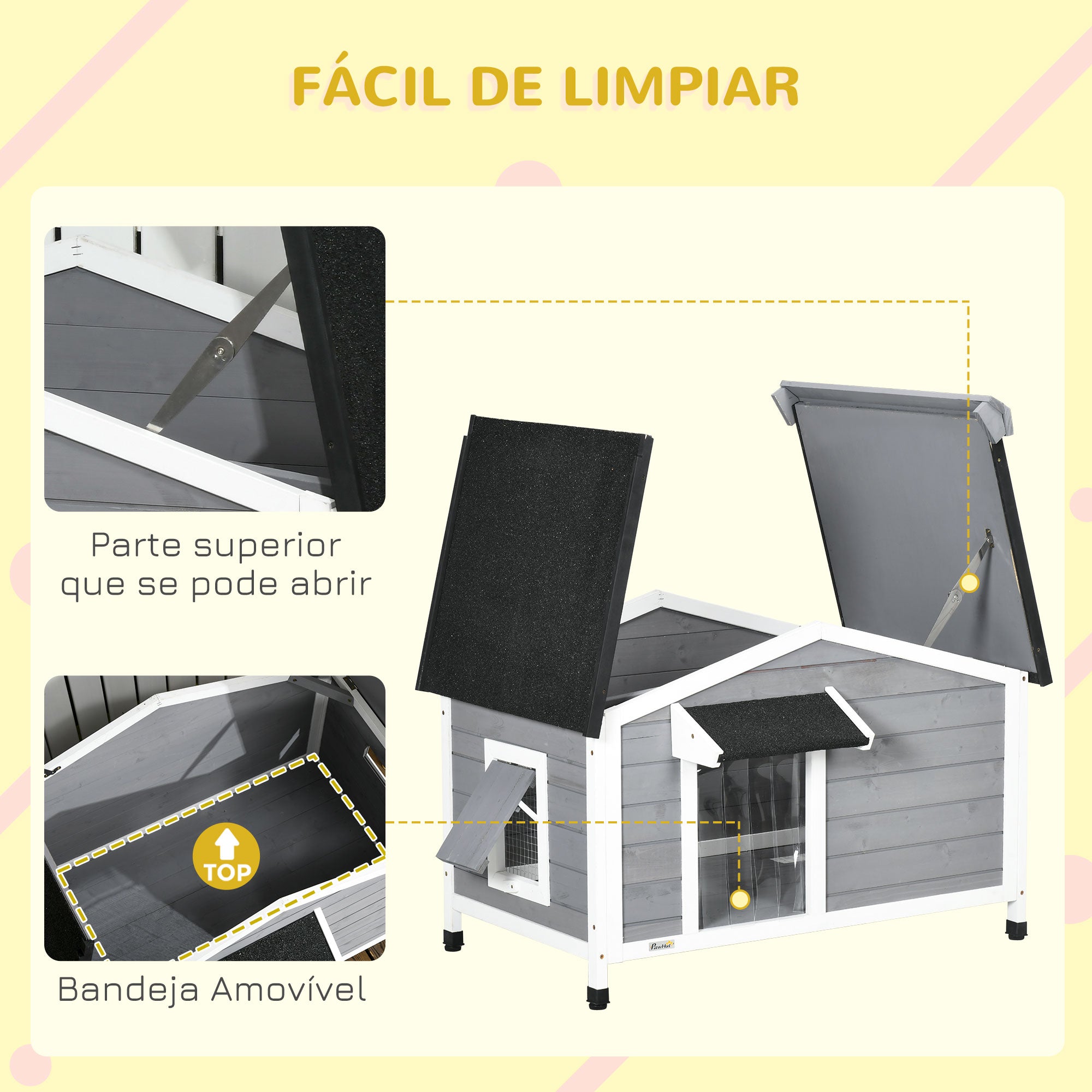 Casa para Cães de Madeira – 97x72x65 cm – Cinza