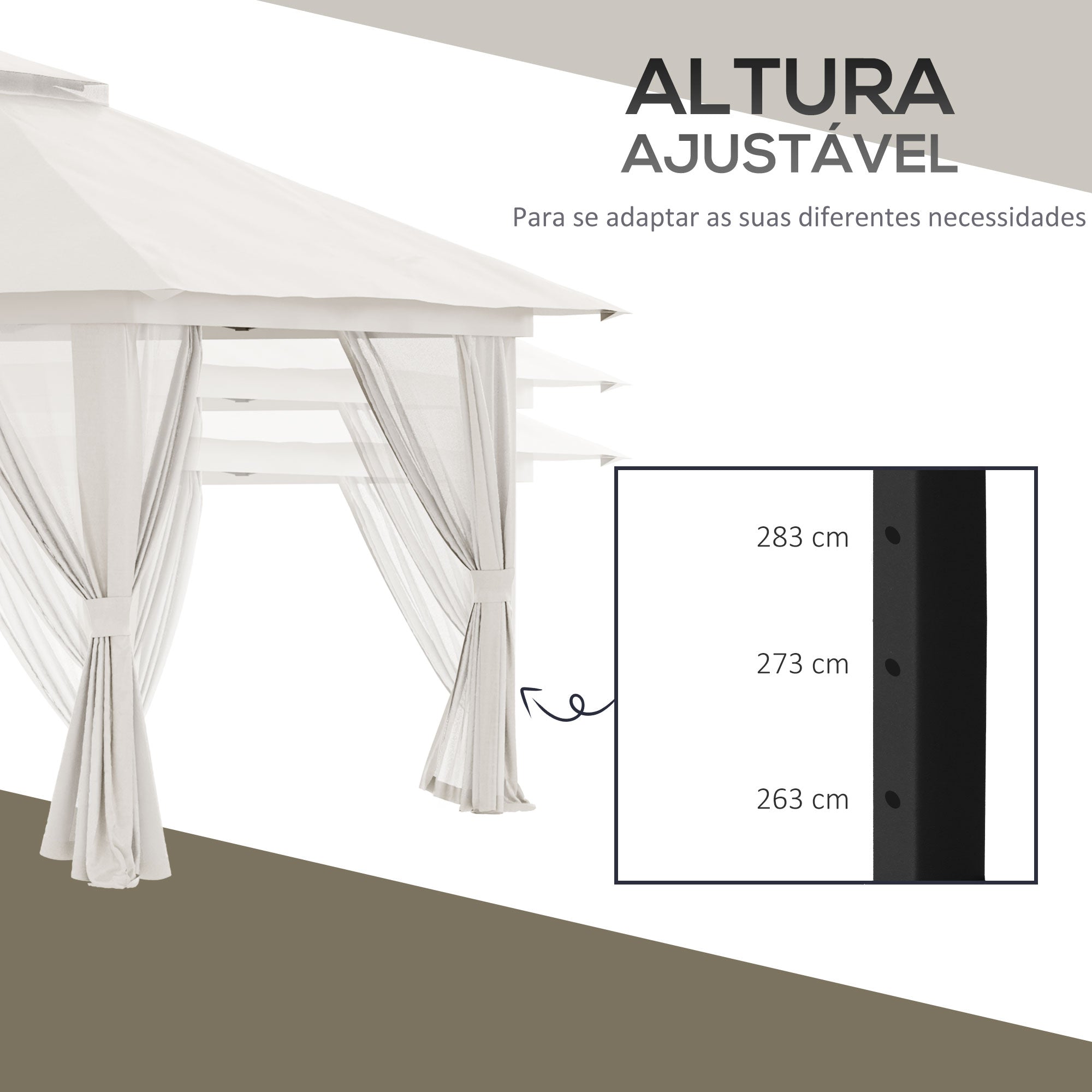 Tenda Dobrável Pop-UP – 392x392x283cm – Bege – Metal e Tecido Oxford UV50+
