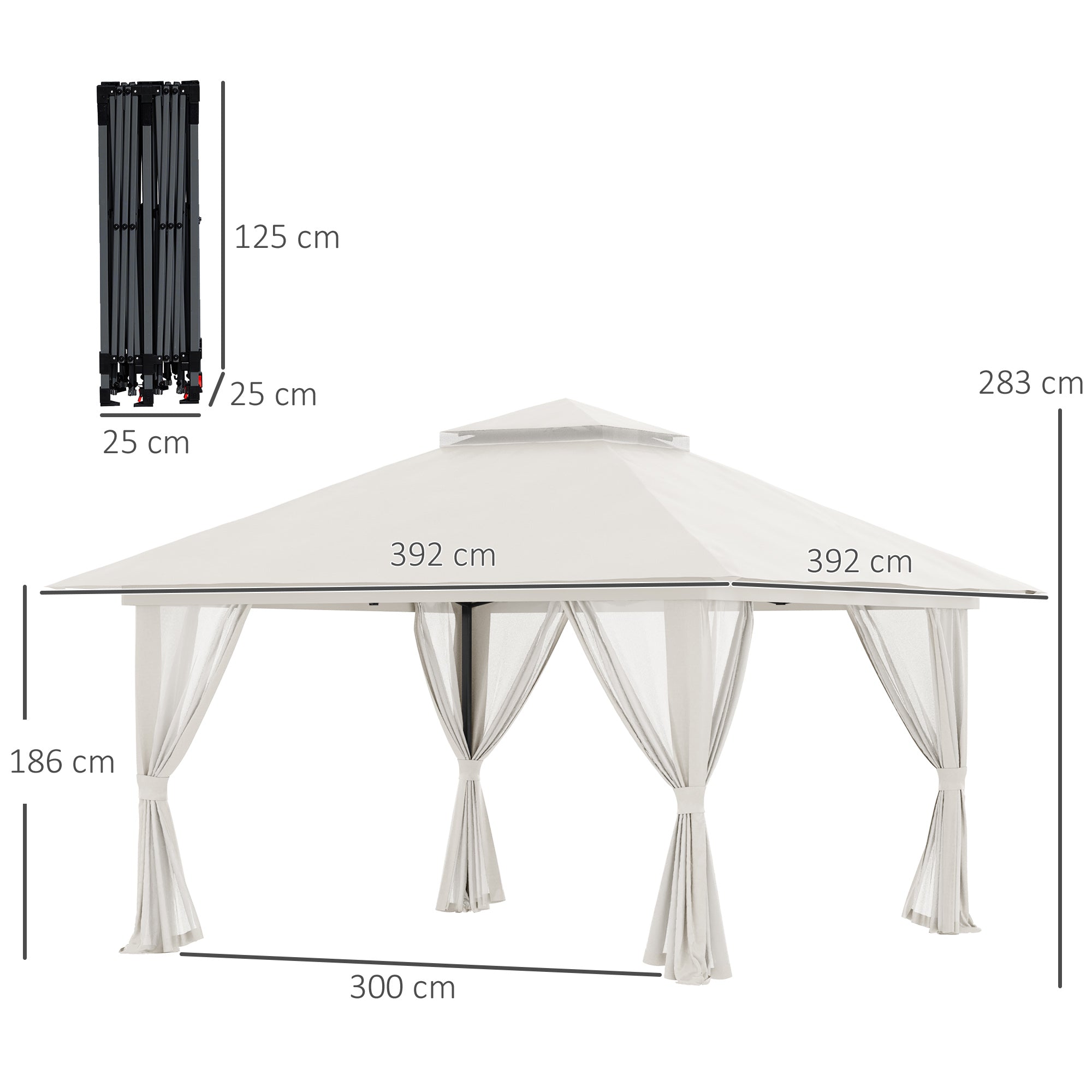 Tenda Dobrável Pop-UP – 392x392x283cm – Bege – Metal e Tecido Oxford UV50+