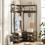 Cabide de Canto com Prateleiras e Ganchos – 90 x 90 x 178 cm – Preto/Dourado – Metal