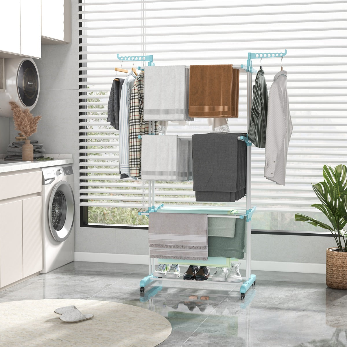 Tendedeira Dobrável – 127 x 63 x 171 cm – Azul e Preto – Metal