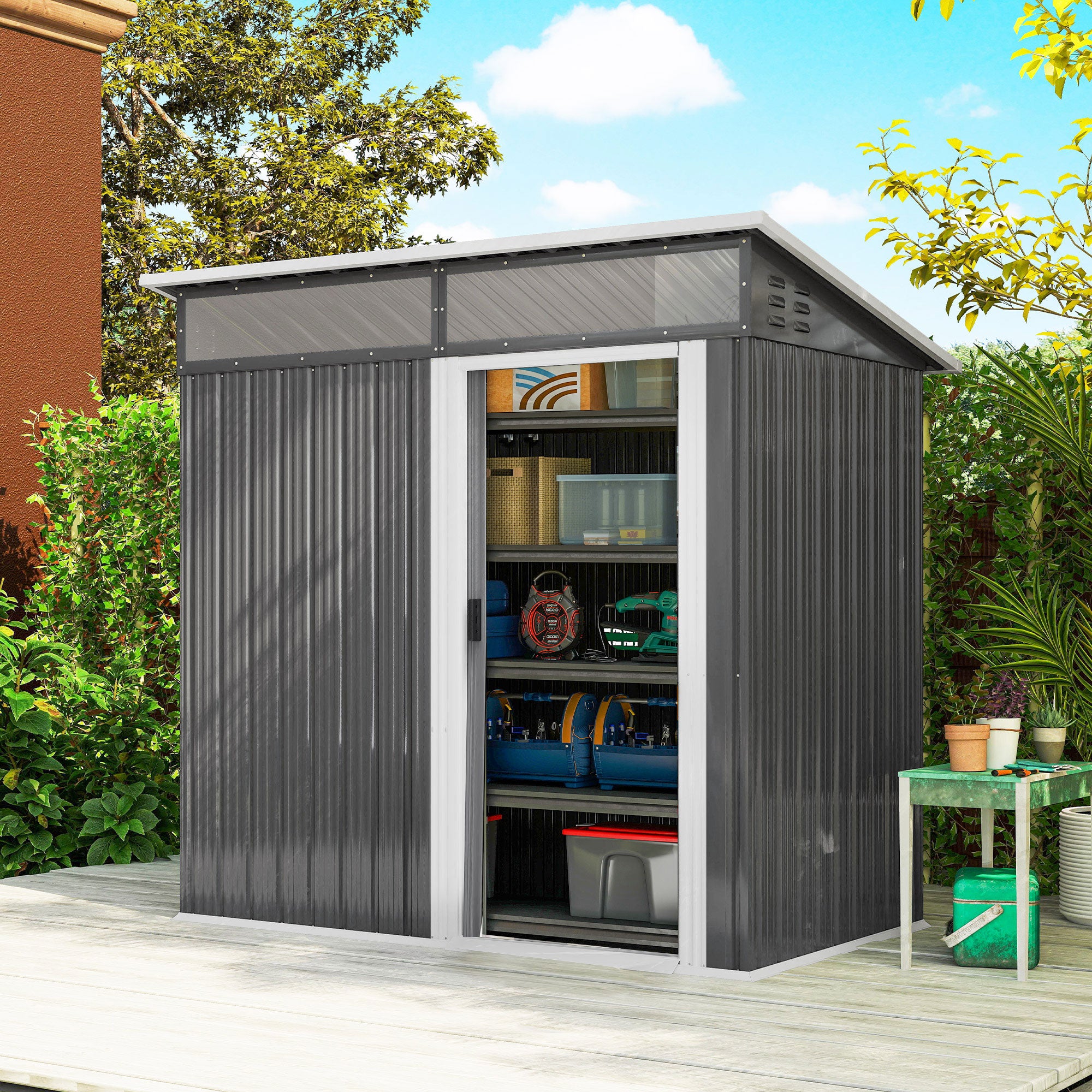 Abrigo de Jardim 1,9m² Cinza Escuro 195x122x182 cm