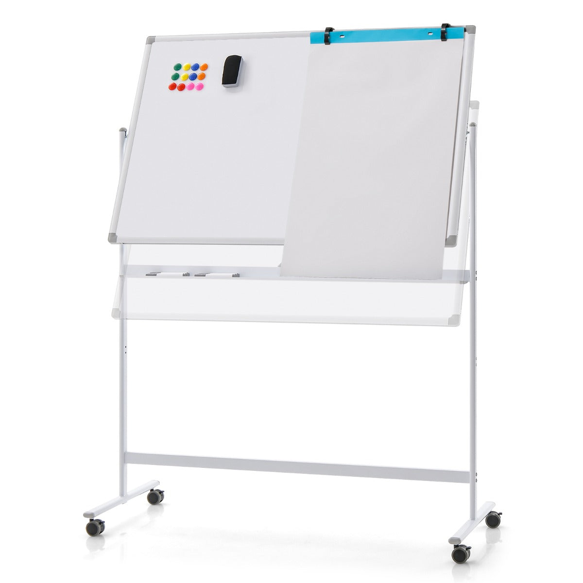 Pizarra Móvel Magnética de Dupla Face – 56 x 128 x 145-173 cm – Branco – Alumínio