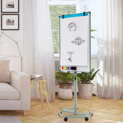 Pizarra Branca Móvel Apagável 100 x 65 cm com 1 Borracha Seca, 2 Ganchos para Papel, 6 Marcadores Apagáveis e 12 Ímanes Verde