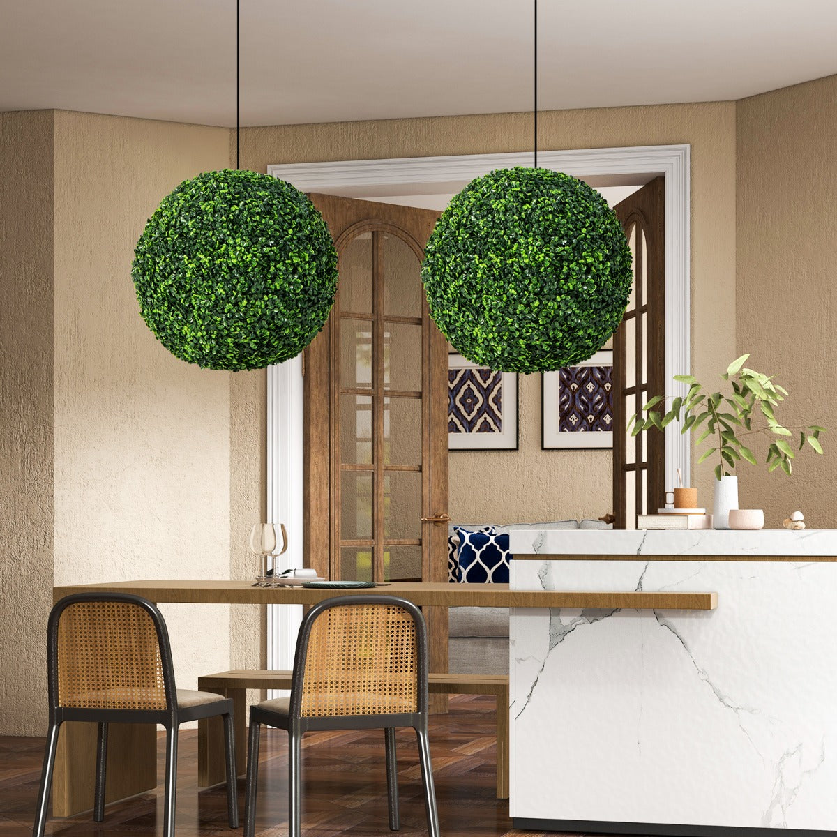 Conjunto de 2 Bolas Topiárias de Planta Artificial – 48 cm – Verde – PE