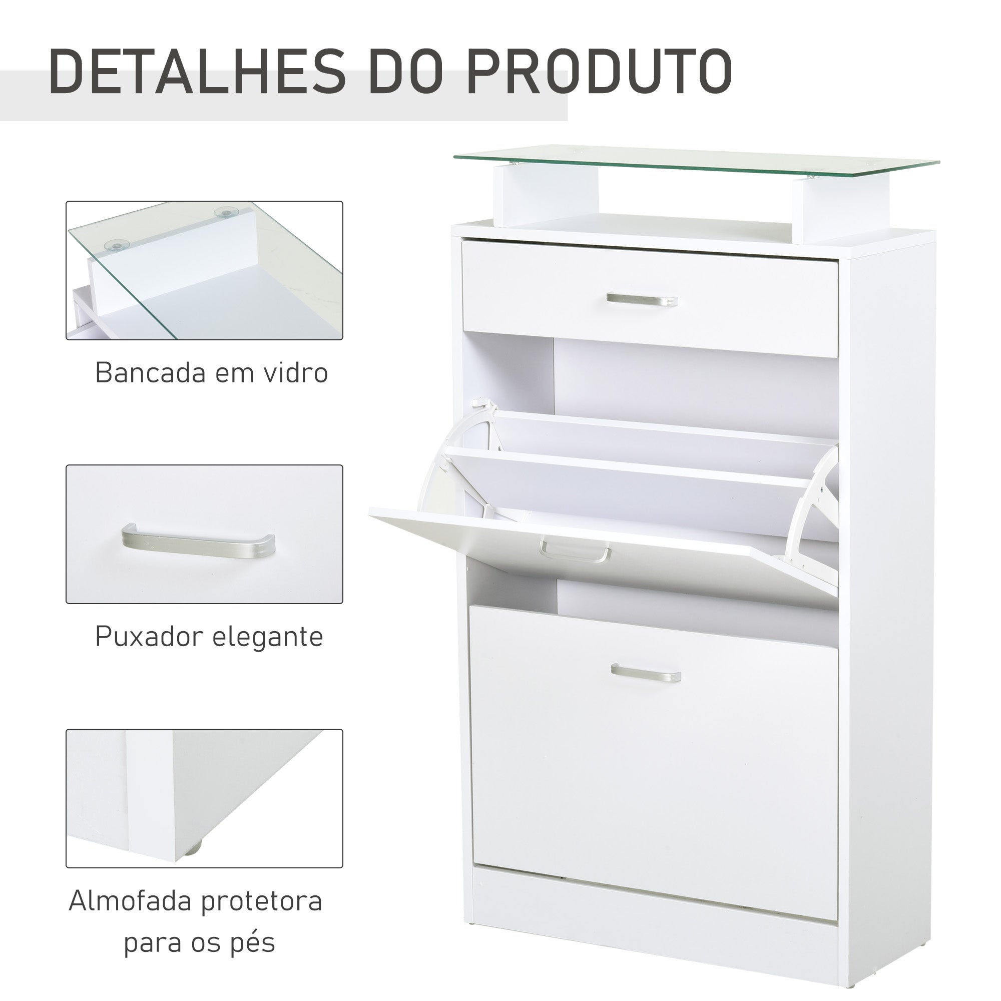 Sapateiro Estreito Branco para 12 Pares de Sapatos 60x24x105,5cm