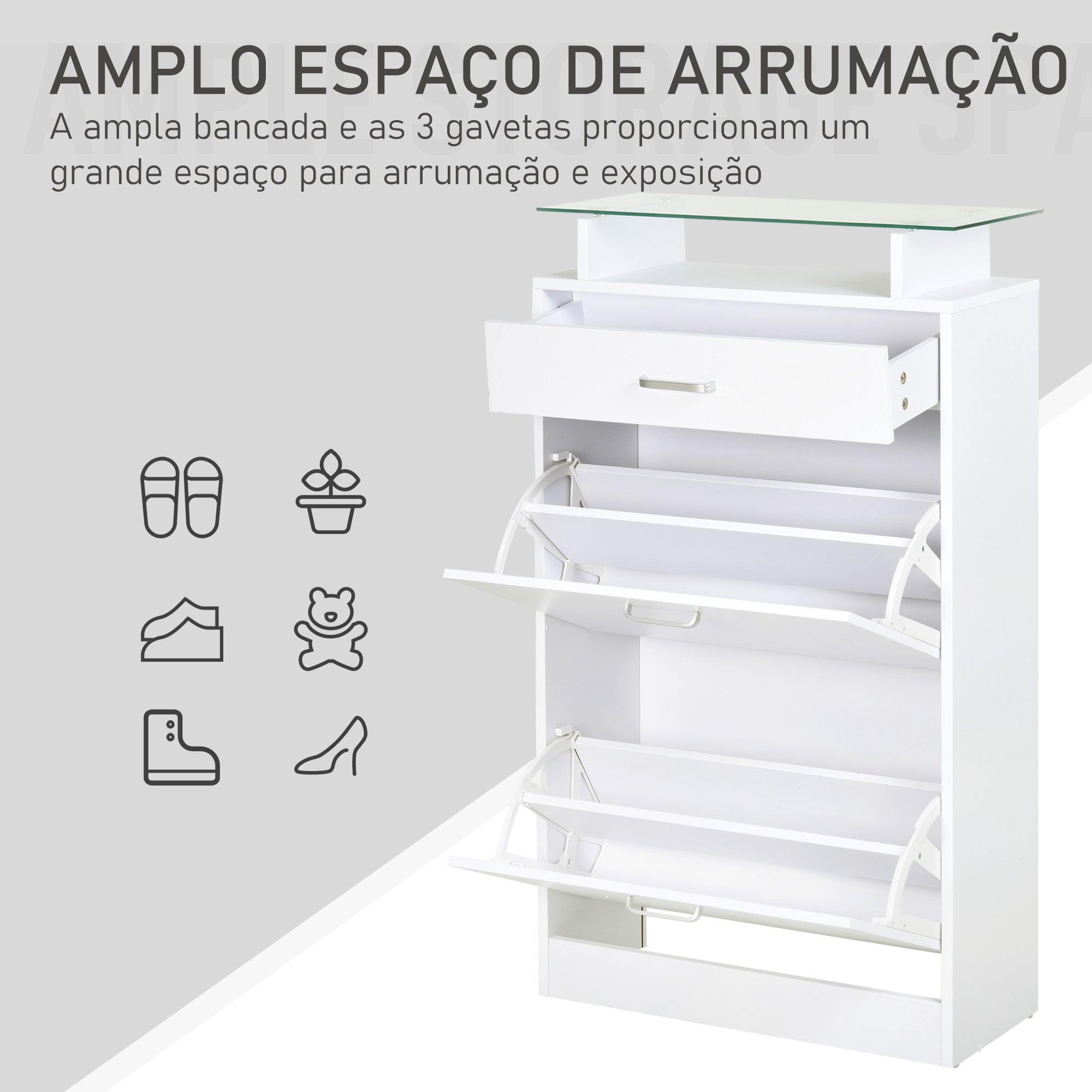 Sapateiro Estreito Branco para 12 Pares de Sapatos 60x24x105,5cm
