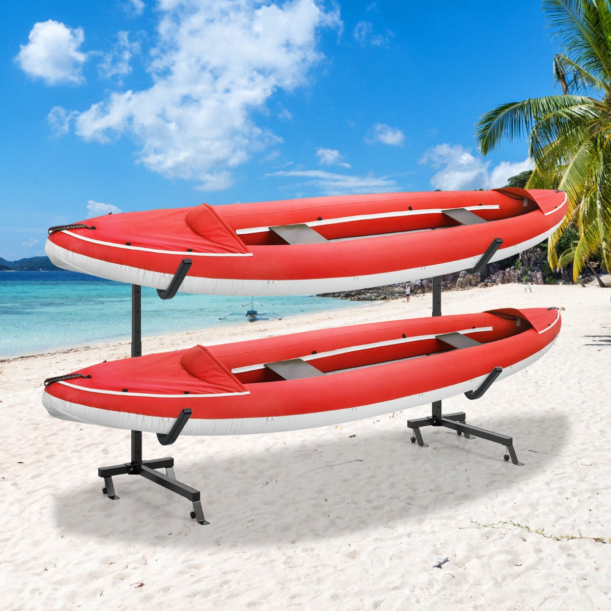 Suporte de Kayak Independente Estante de Armazenamento em Metal para Prancha de Stand Up Paddle ao Ar Livre Ganchos Ajustáveis de 6 Alturas Preto