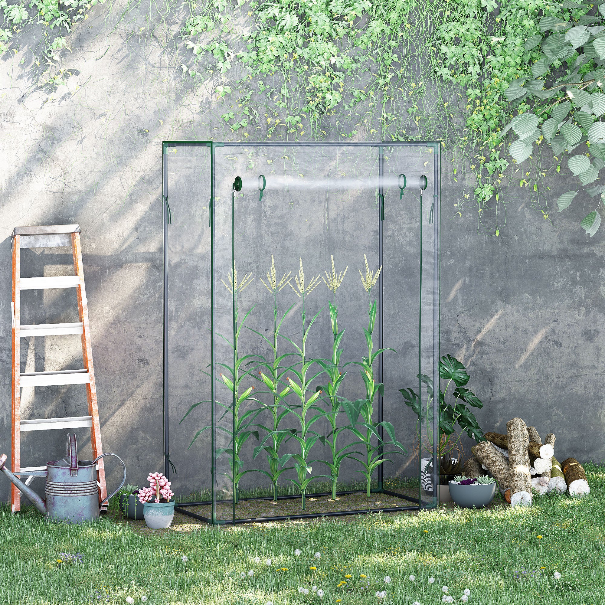 Estufa de Jardim Compacta – 100x50x150 cm – Transparente e Verde Escuro – Aço galvanizado e PVC