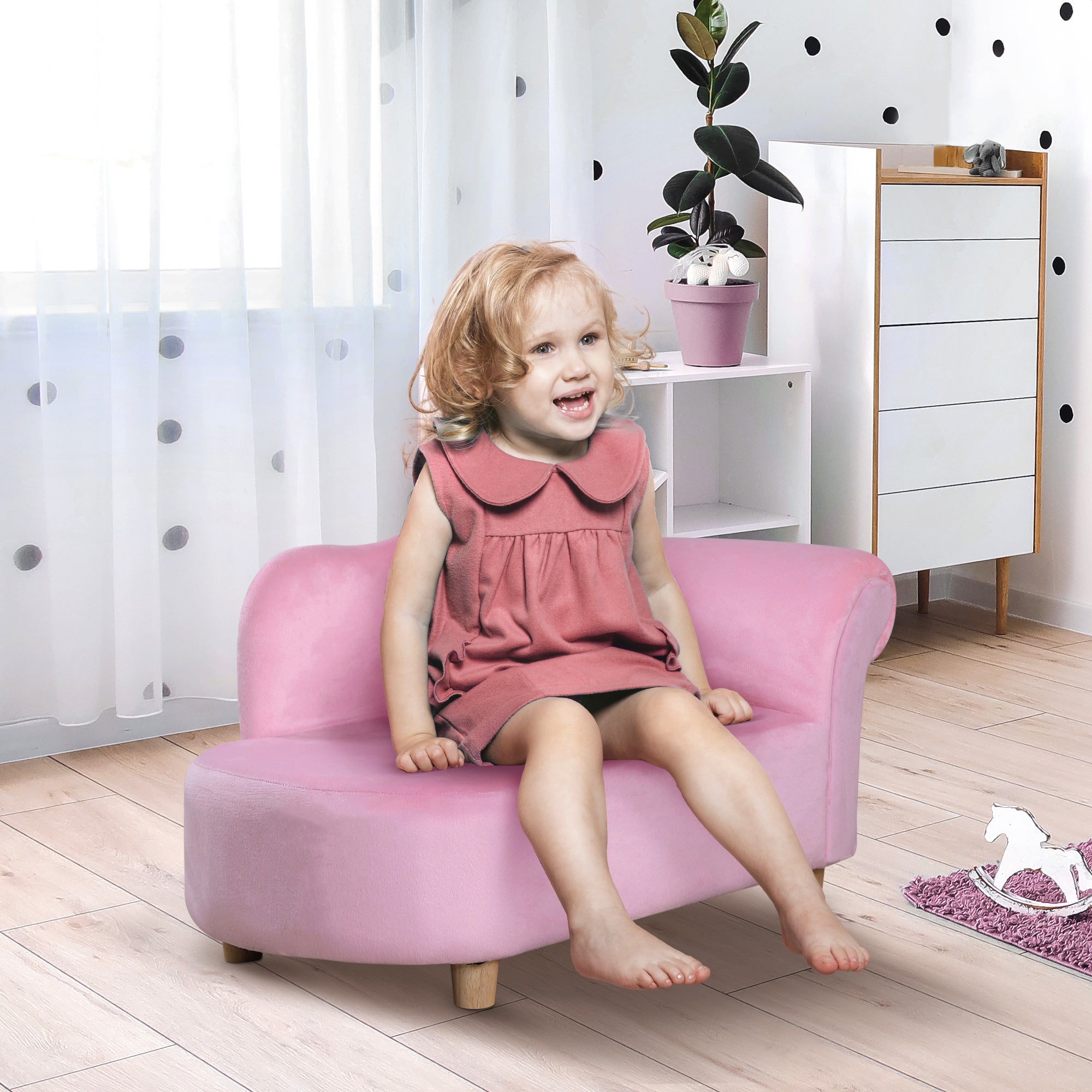 Mini Sofá Infantil – 80x40x49 cm – Rosa – Estofado em Poliéster