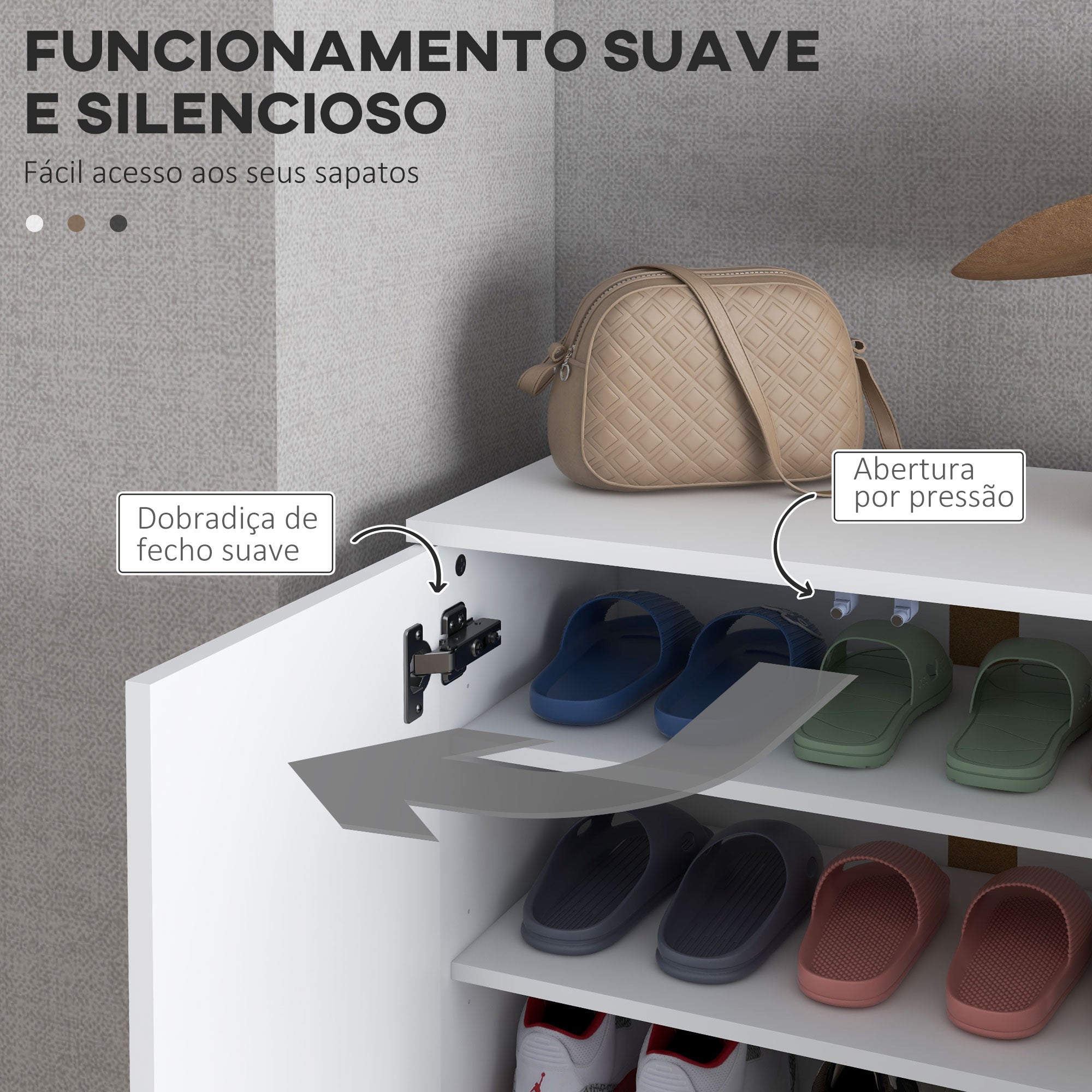 Sapateira com Espelho Móvel – 60x32x95 cm – Branco – Melamina de madeira e acrílico