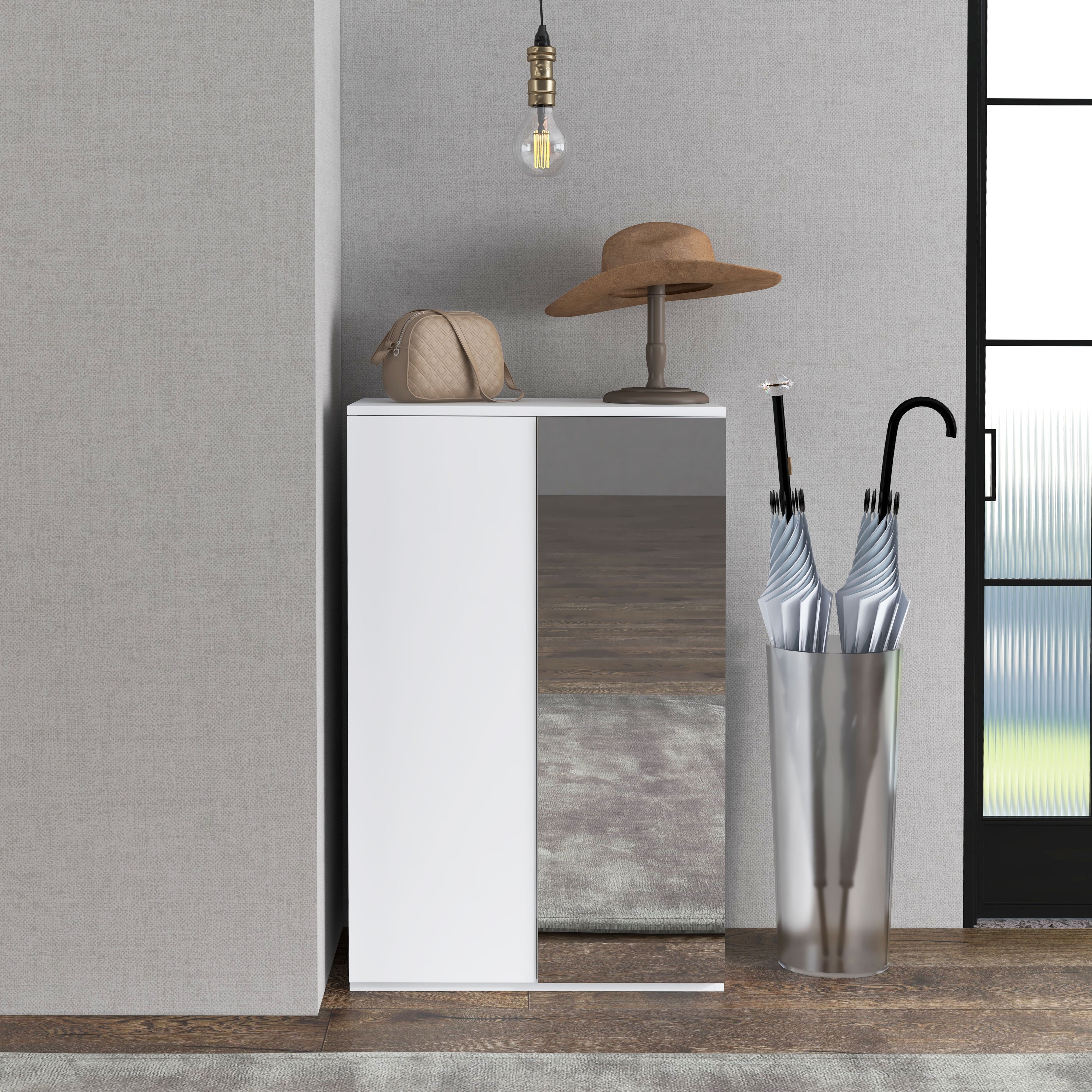Sapateira com Espelho Móvel – 60x32x95 cm – Branco – Melamina de madeira e acrílico