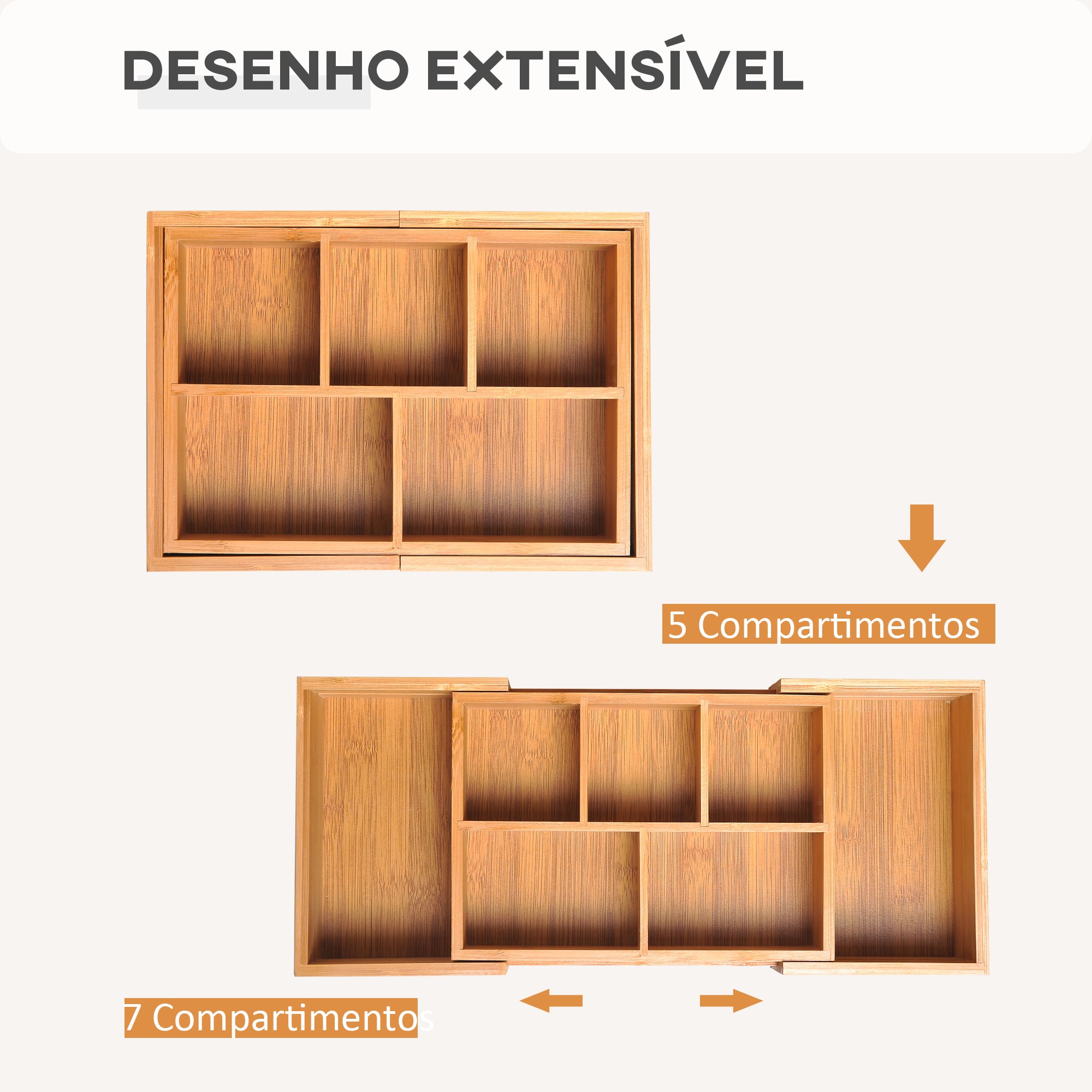 Organizador de Escritório de Bambu – 24,6-41x17,6x7 cm