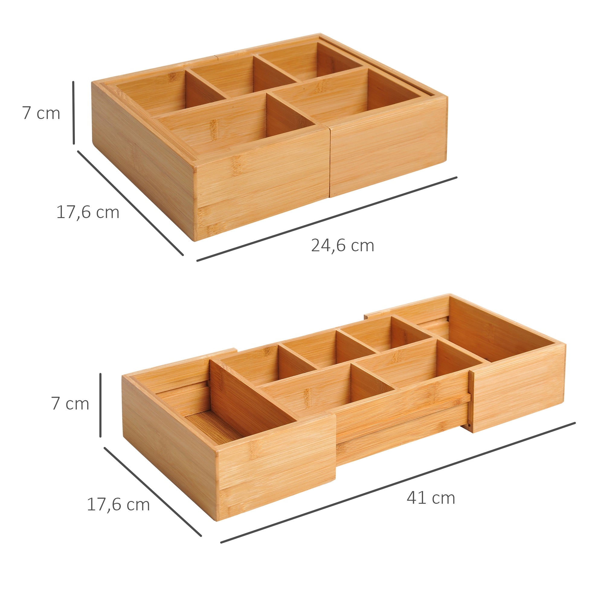 Organizador de Escritório de Bambu – 24,6-41x17,6x7 cm