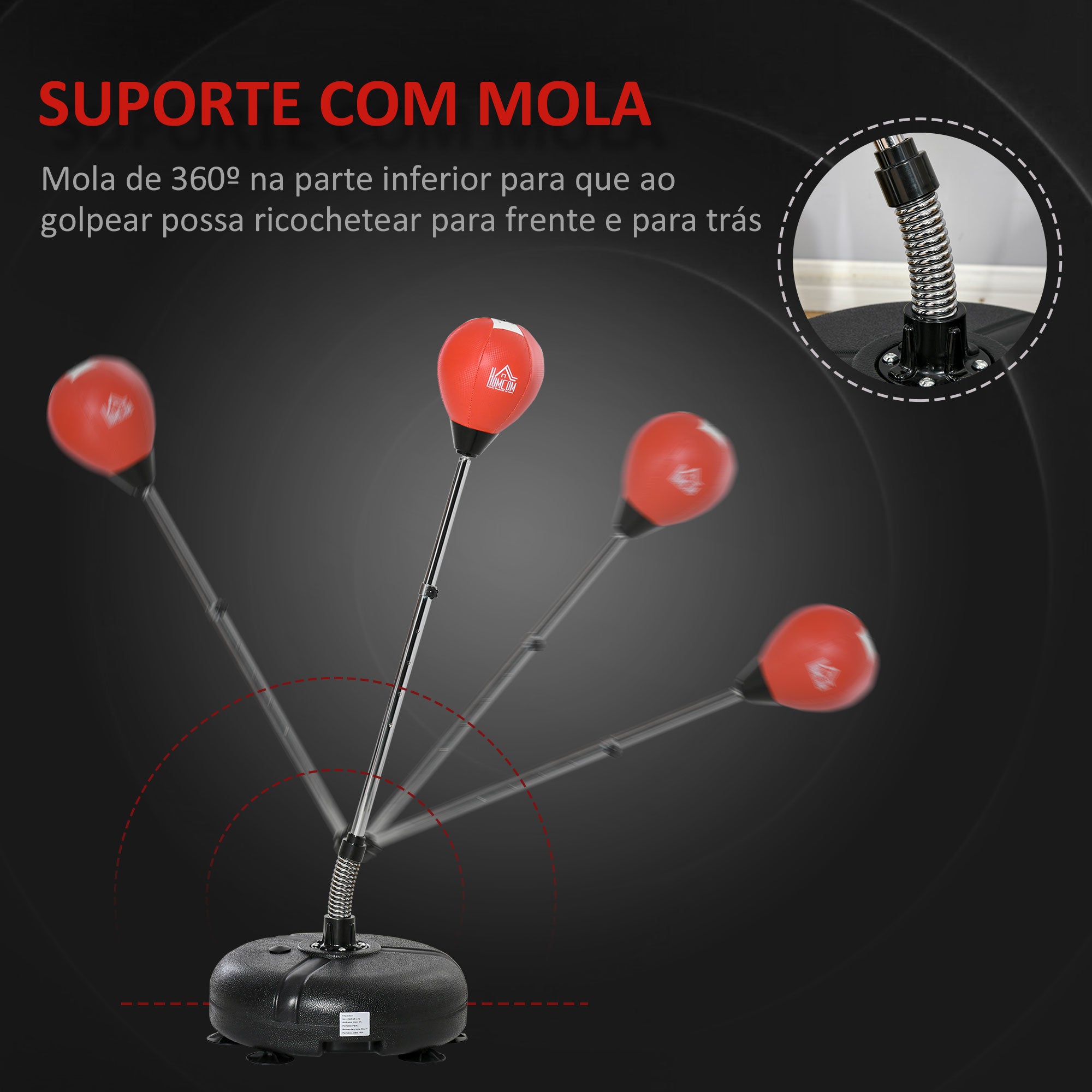 Saco de Boxe de Pé com Luvas – 45x45x158 cm – Preto e Vermelho – Aço e PE