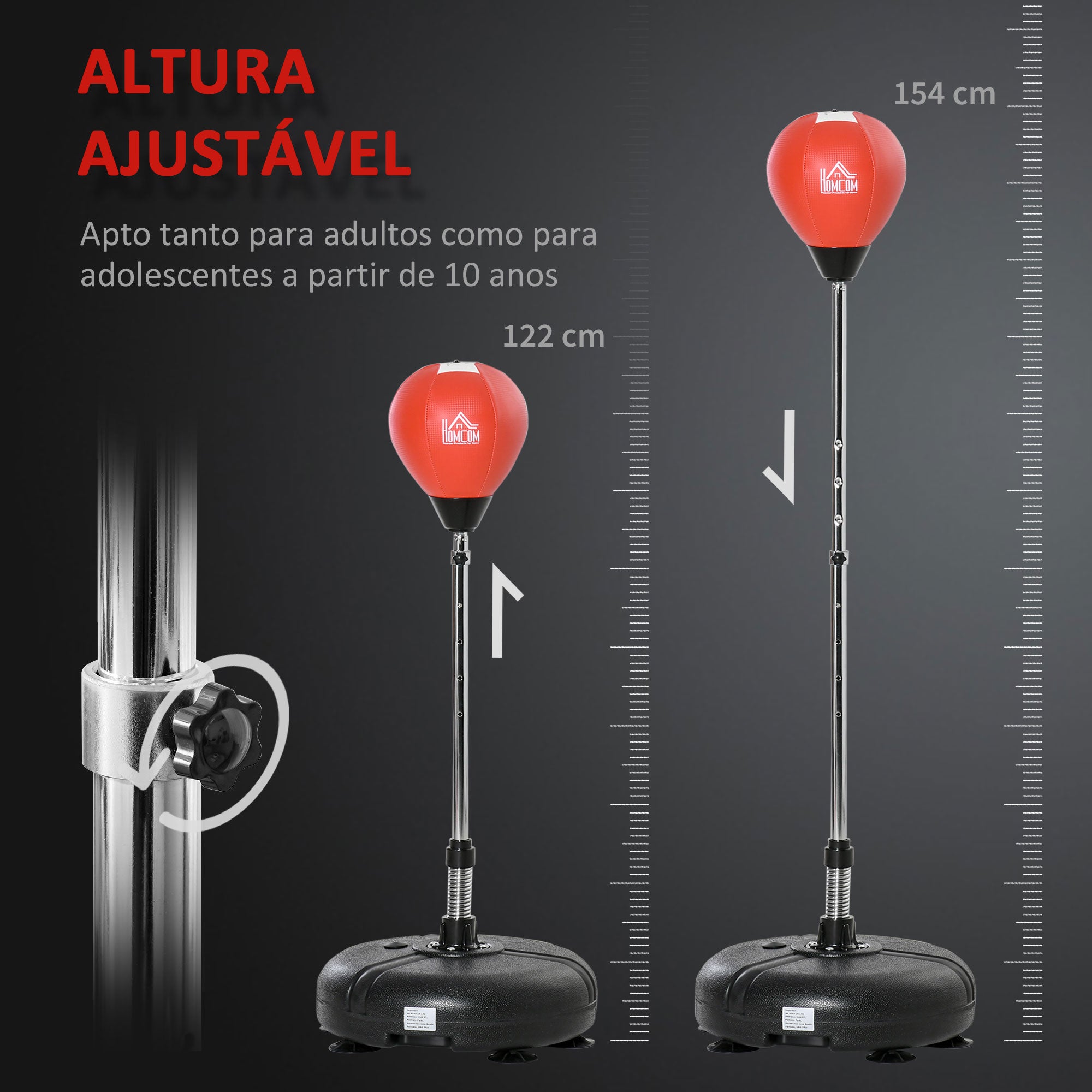 Saco de Boxe de Pé com Luvas – 45x45x158 cm – Preto e Vermelho – Aço e PE