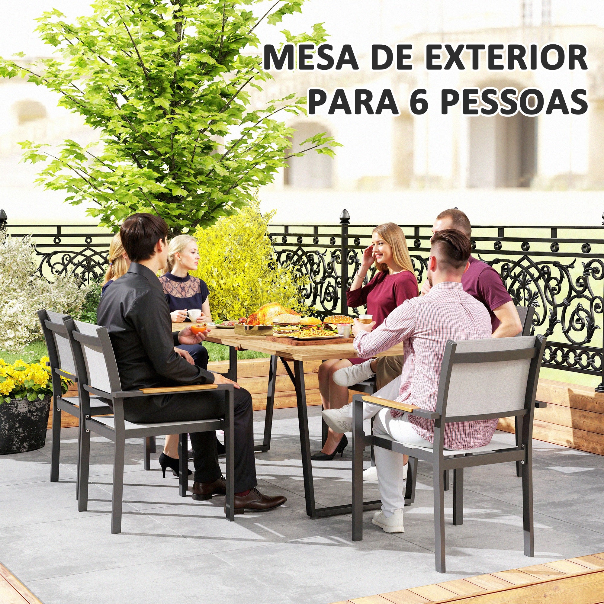Mesa de Jardim Retangular 175x80x75 cm - Madeira e Preto
