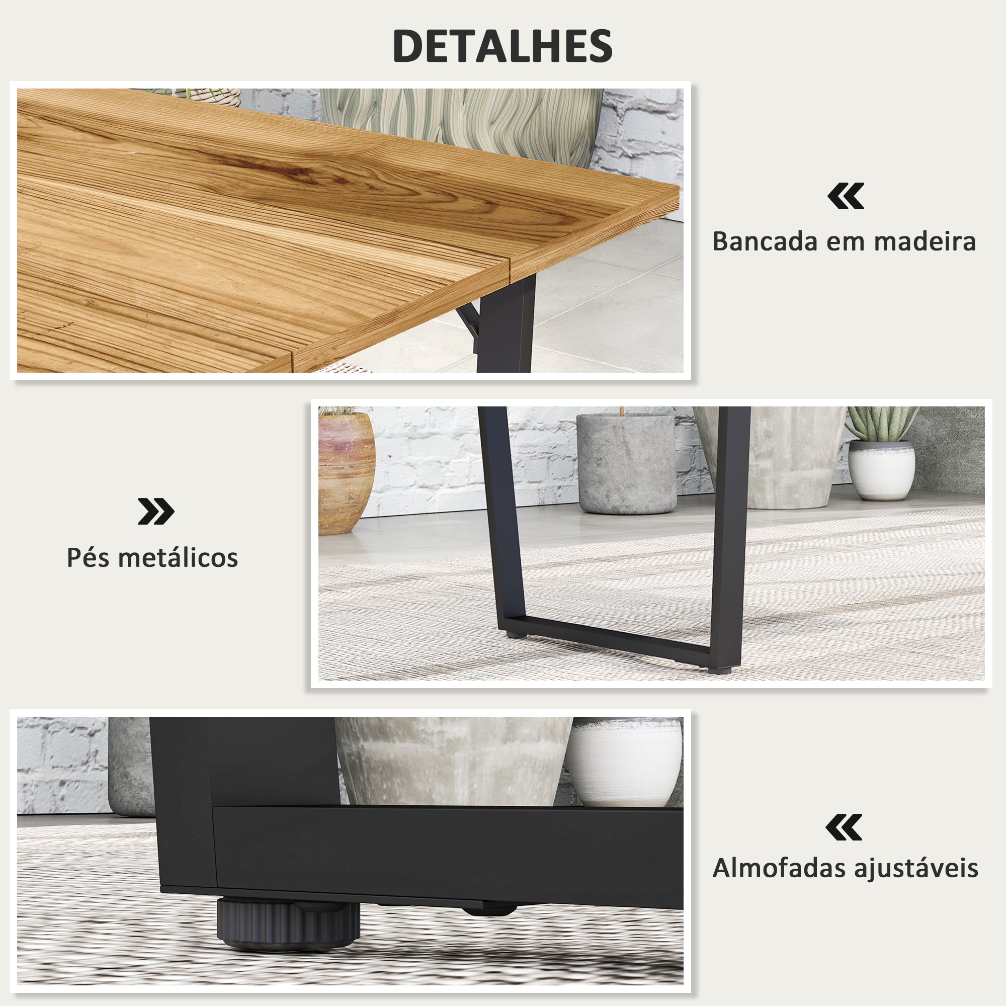 Mesa de Jardim Retangular 175x80x75 cm - Madeira e Preto