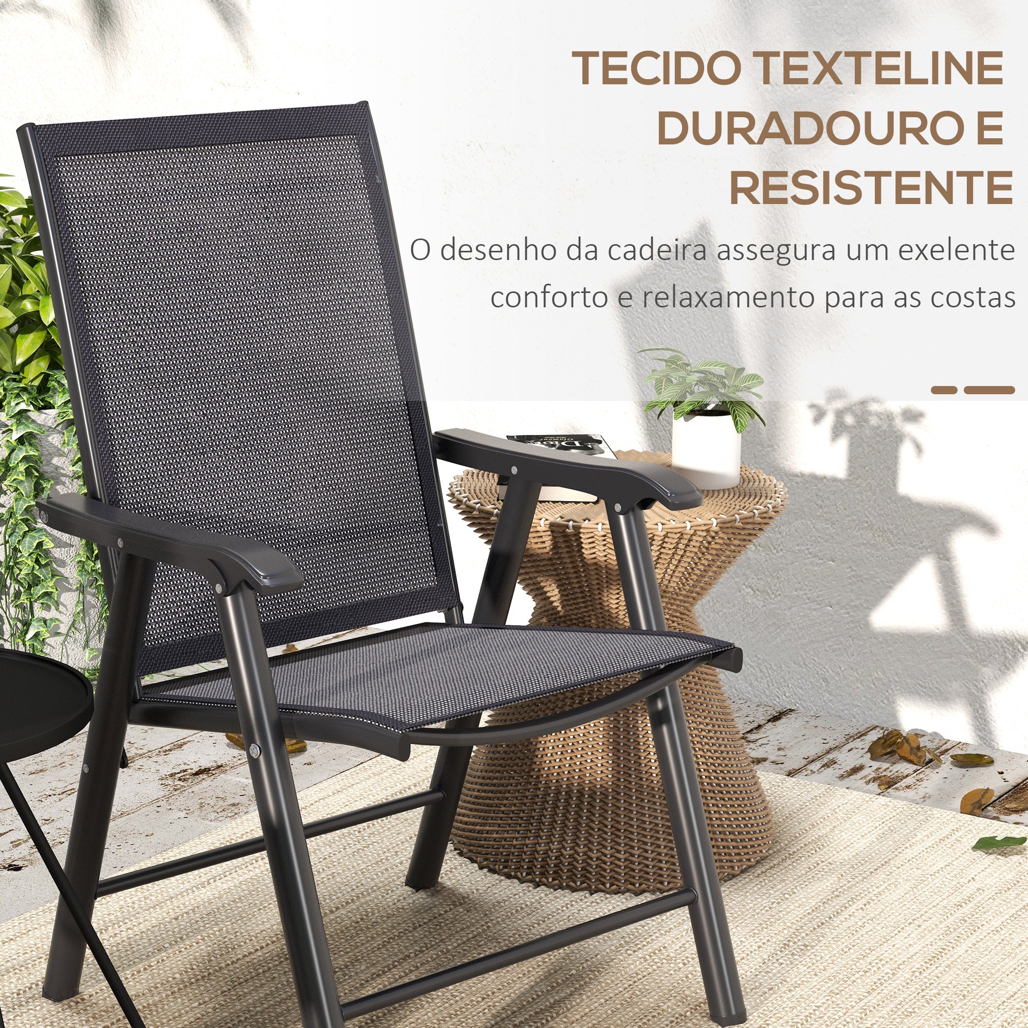 Conjunto de 2 Cadeiras Dobráveis para Jardim 58x64x94 cm - Cinza Escuro