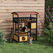 Abrigo para Gatos de Madeira 84x60x116 cm - Natural e Preto